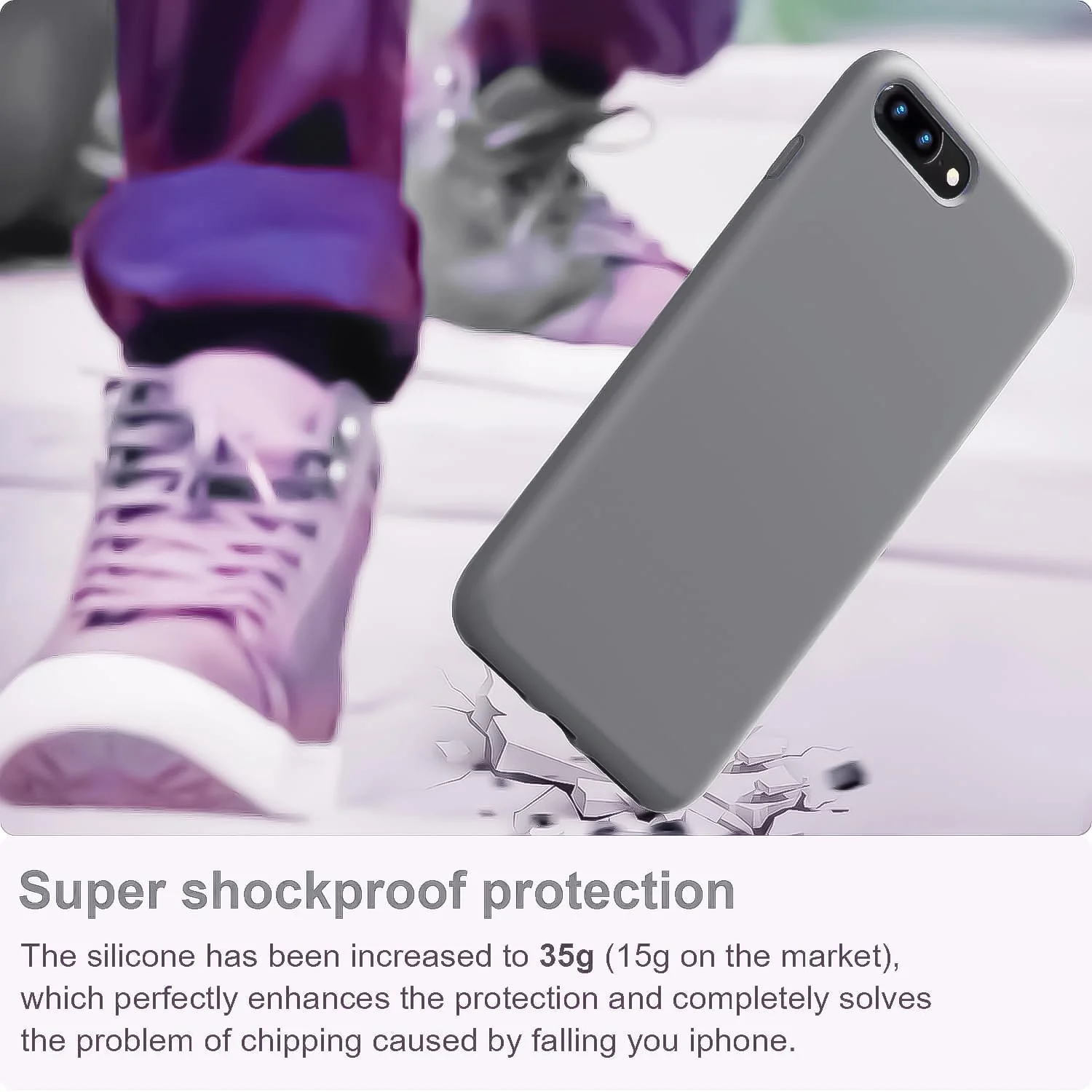DL3 Mobilak Liquid Silicone Case for iPhone 7 Plus / iPhone 8 Plus, Shock-absorbing protection, Scratch-resistant surface, Soft microfiber lining - A.Gray
