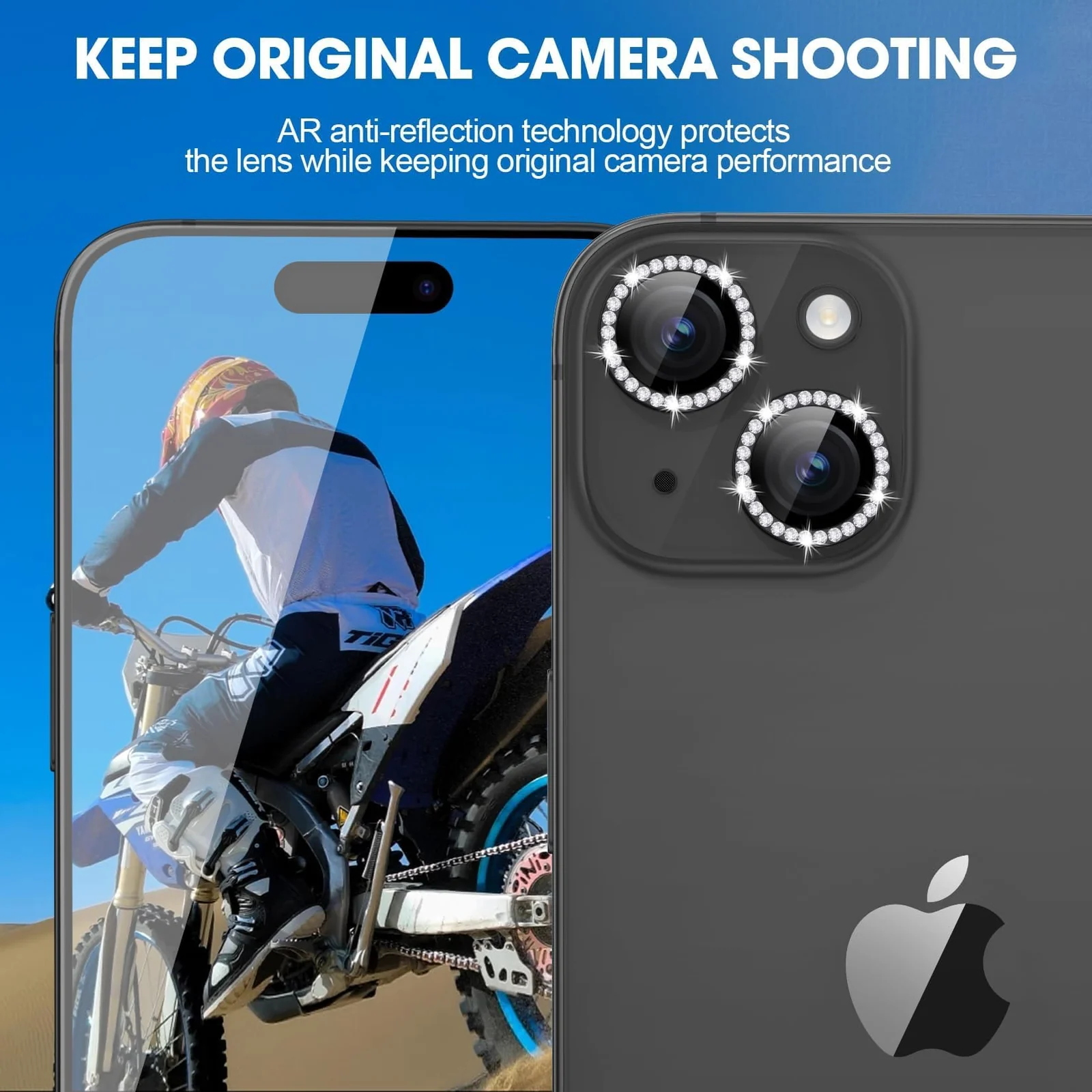 DL3 Mobilak Compatible with iPhone 15/15 Plus & iPhone 14/14 Plus Camera Lens Protector, Anti-Scratch HD Tempered Glass Lens Screen Protection Cover, Metal Individual Lens Ring - Diamond Black