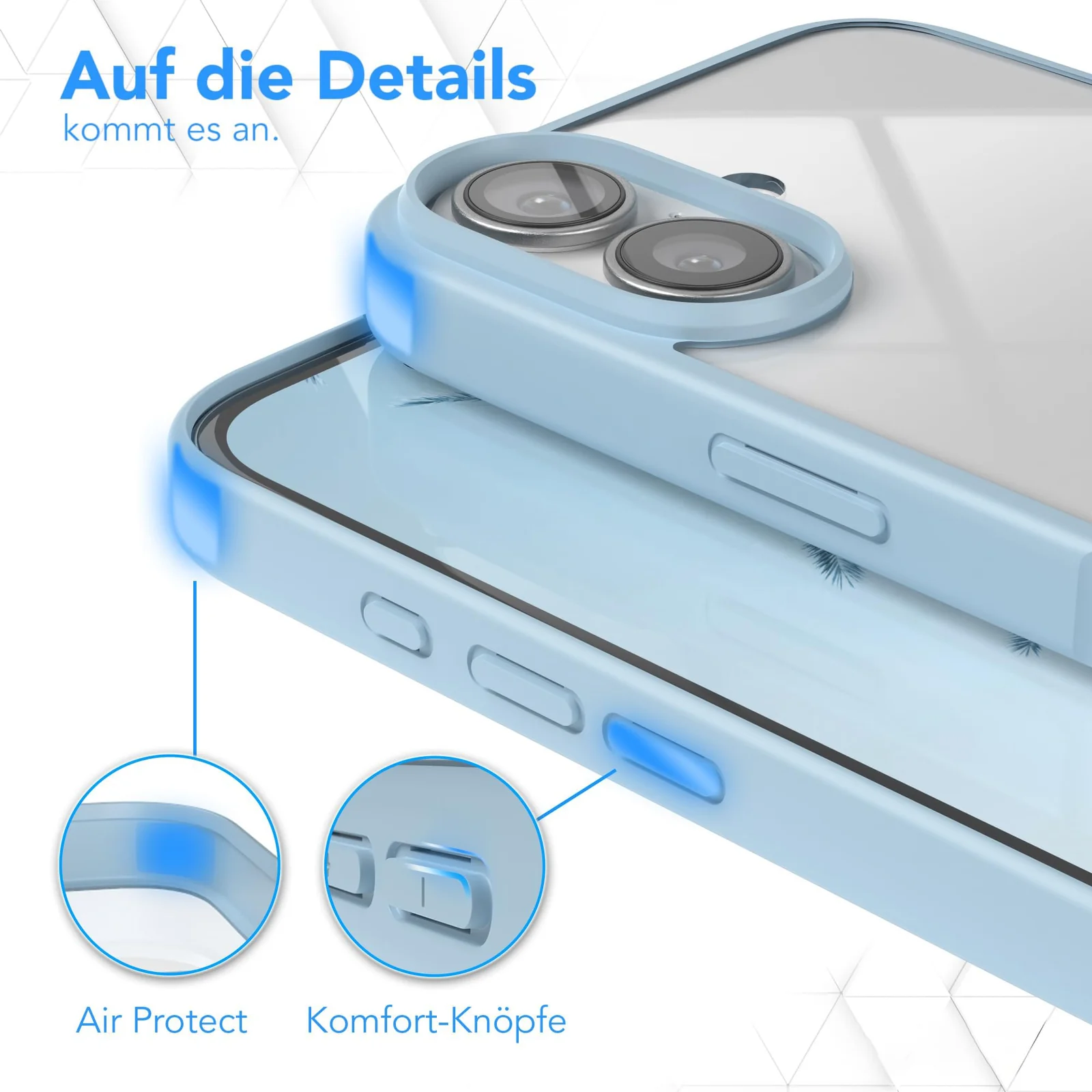 DL3 Mobilak Case For iPhone 16 6.1-Inch, Crystal Clear Case [Not Yellowing] [Military Grade Drop Protection] Shockproof Protective Case Transparent Protective Slim Cover - Light Blue