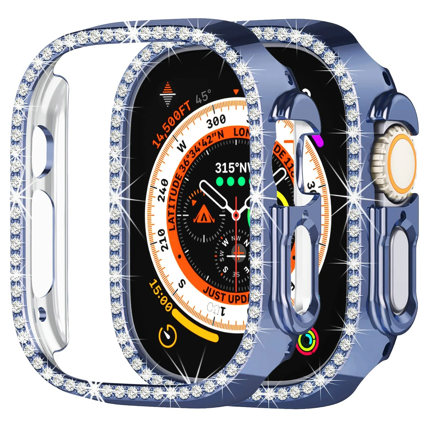 DL3 Mobilak Compatible with Apple Watch Ultra 49mm Bling Diamond Case PC Bumper Protective Cases Women Girls Crystal Shining Rhinestone Cases Smartwatch Accessories Case - Blue