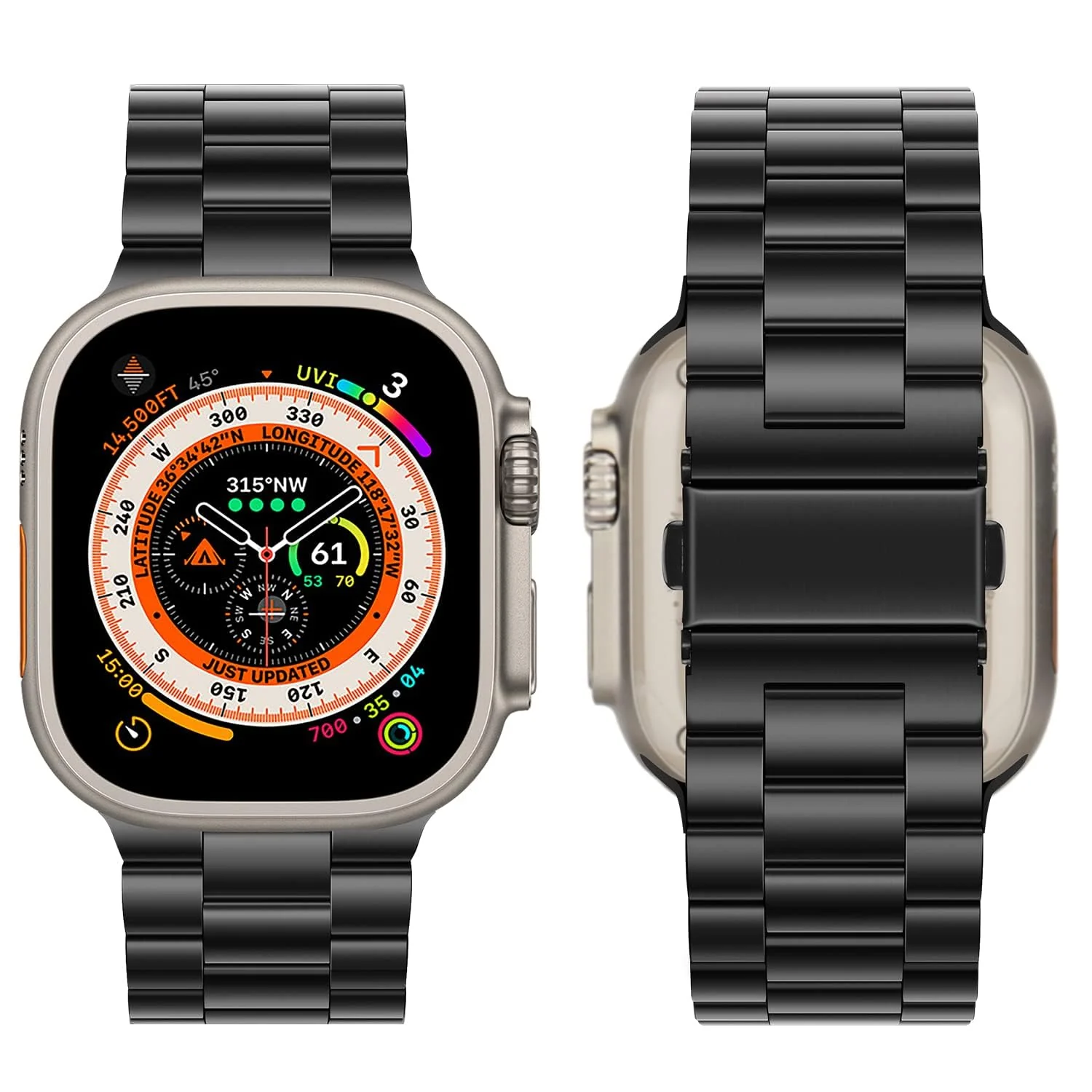 DL3 Mobilak Stainless Steel Band with Case Compatible with Apple Watch Ultra 49mm, Men Woman Business Metal Strap with Protective Bumper Cover for Apple Watch Ultra 2 Ultra 49mm - Black