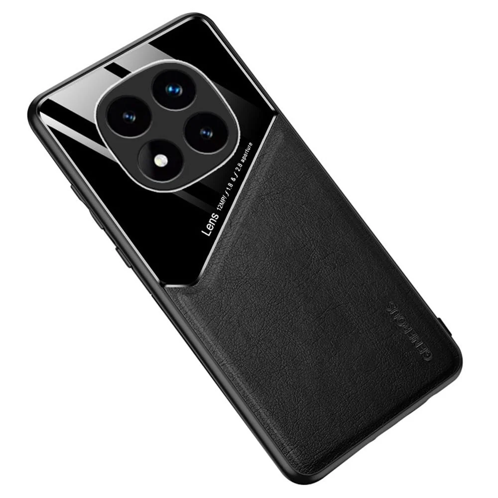 DL3 Mobilak Faux Leather and Plexiglass TPU Case for Xiaomi Redmi Note 14 Pro+ Plus 5G with Magnetic Car-Mount Support and Shockproof Design - Black