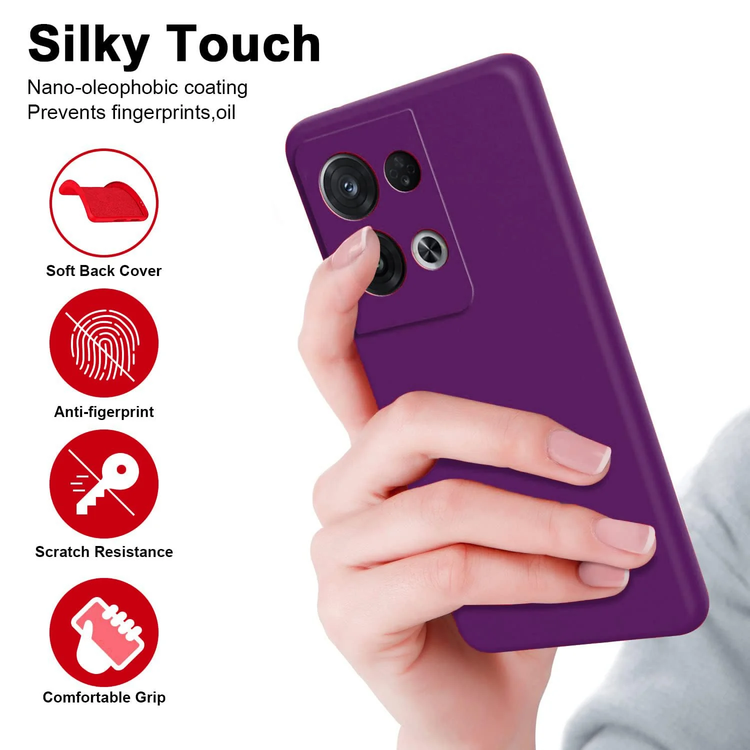 DL3 Mobilak Liquid Silicone Case for OPPO Reno 8 5G, Shock-absorbing protection, Scratch-resistant surface, Soft microfiber lining - Violet