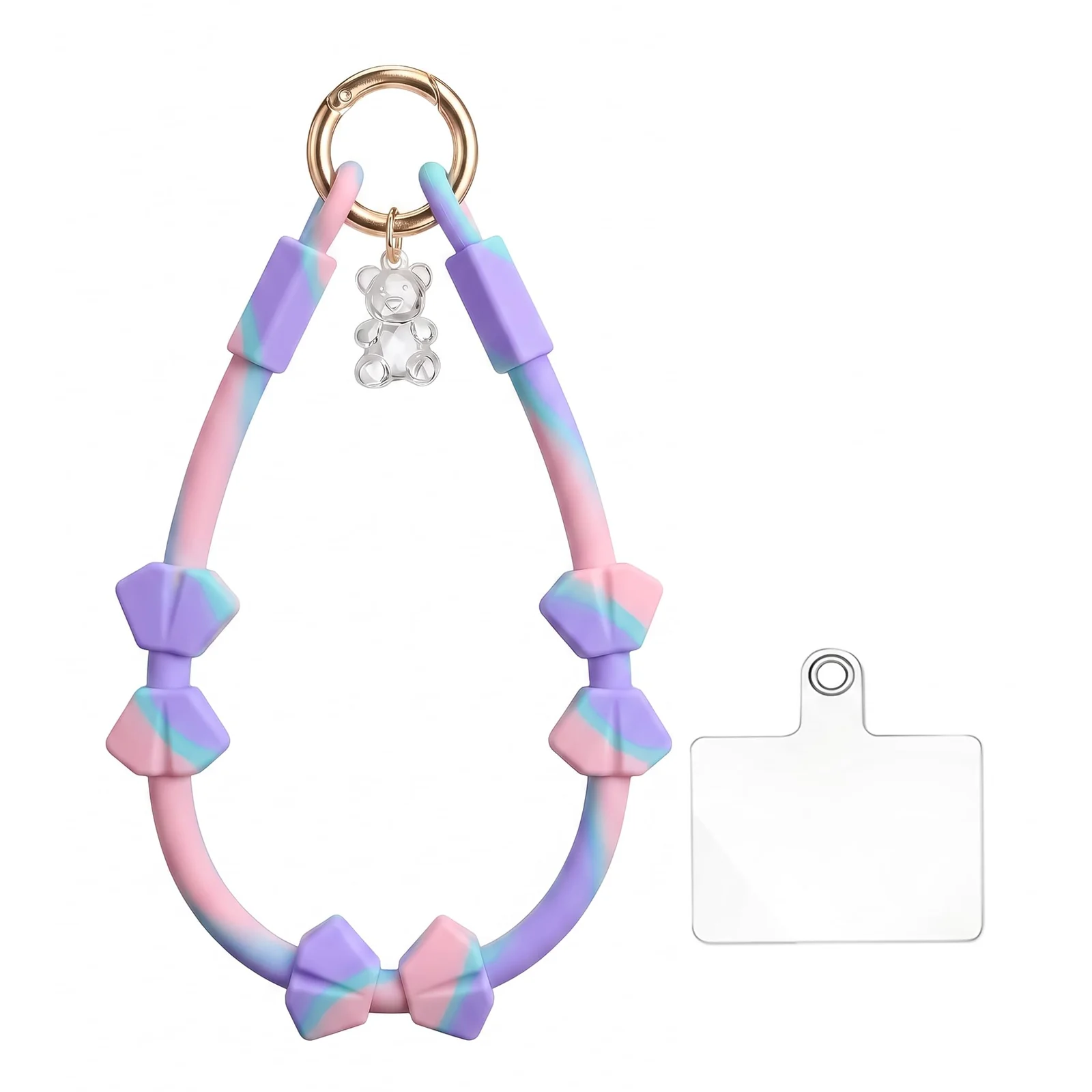 DL3 Mobilak Silicone Crystal Lanyard, 30cm Phone Wrist Strap Lanyard Keychain Office Wrist Strap with Clasp and Bear for Women Phone ID Card, Keys Strap - A-Purple/Pink