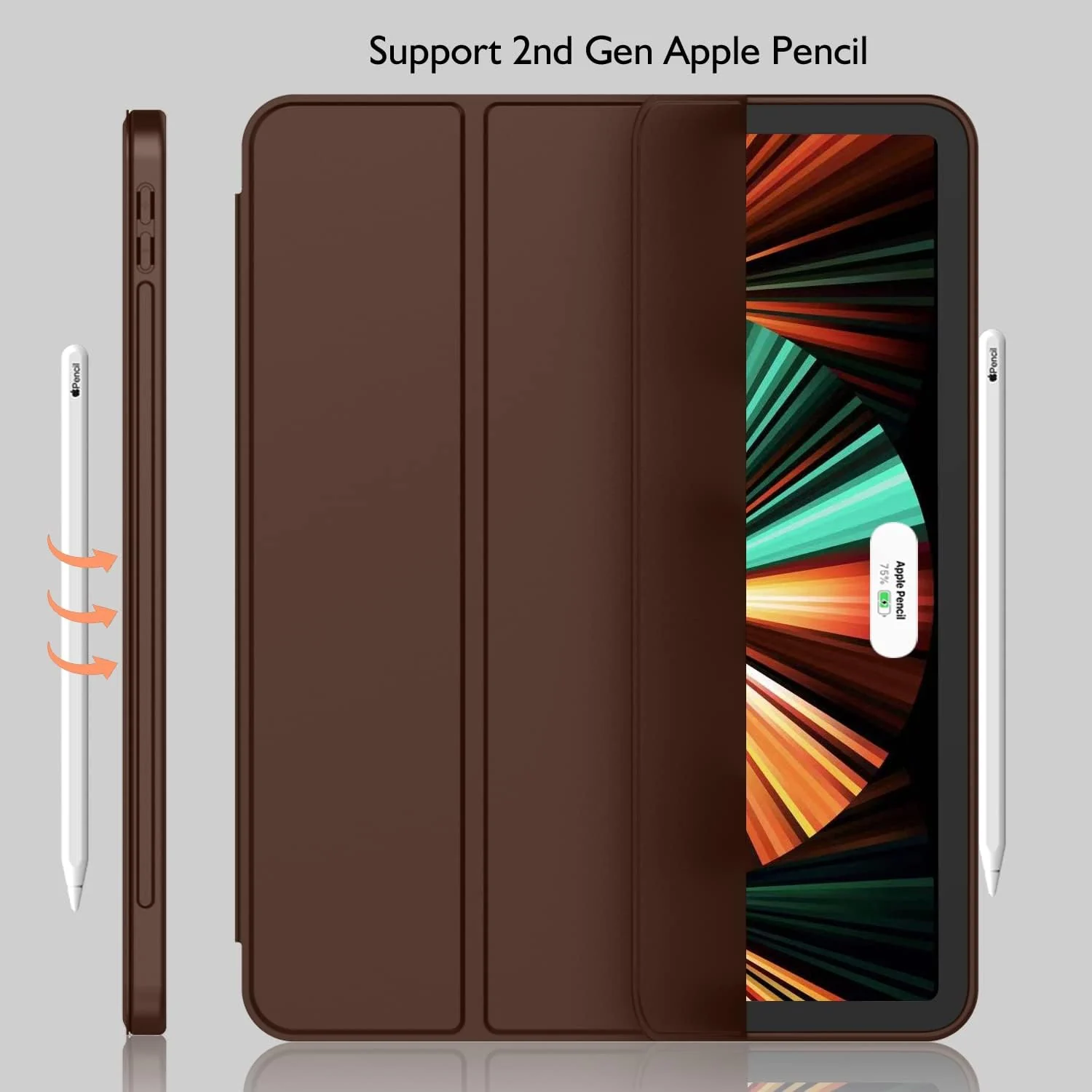 DL3 Mobilak New iPad Pro 12.9 Inch Case 2022/2021/2020(6th/5th/4th Gen) with Pencil Holder, Smart iPad Case [Support Touch ID and Auto Wake/Sleep] with Auto 2nd Gen Pencil Charging - Dark Brown