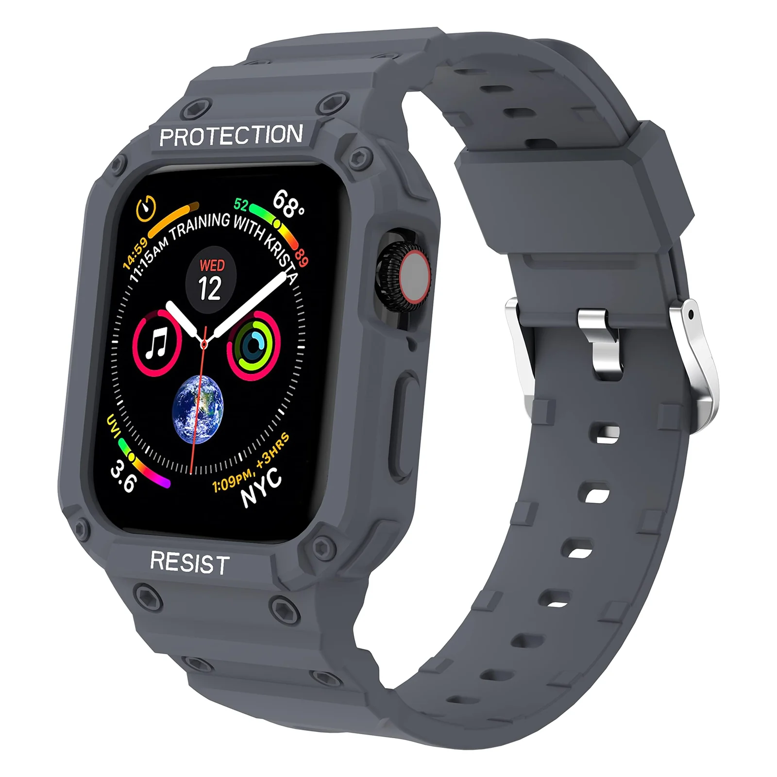 DL3 Mobilak Compatible With Apple Watch Band 45mm 44mm 42mm with Bumper Case, Rugged Men Bands for iWatch SE SE 2 Series 9 8 7 6 5 4 3 2 1, Sport Military Protector Drop-proof Shockproof - Dark Gray