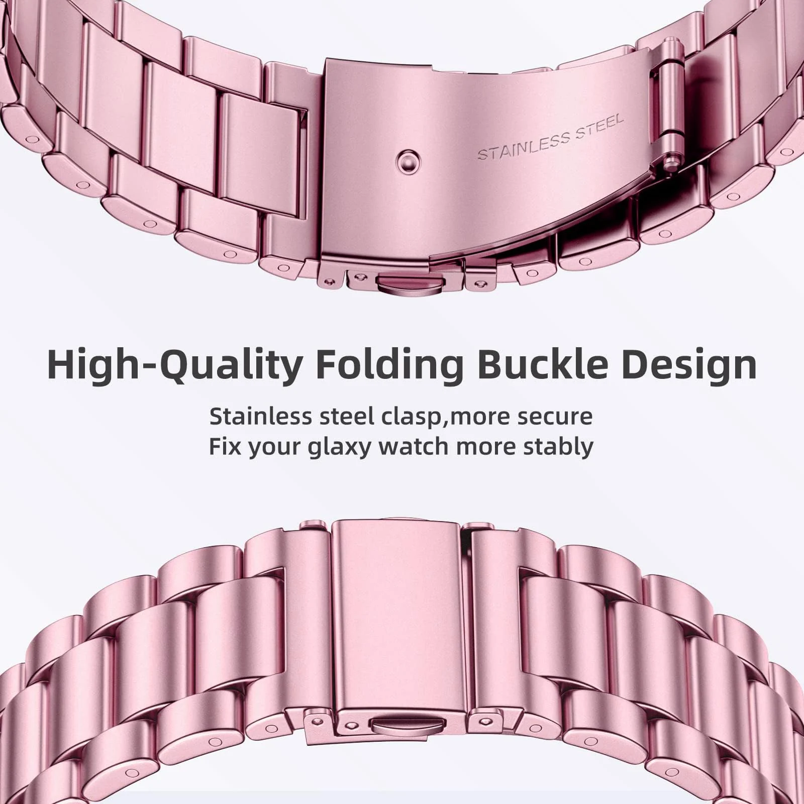DL3 MOBILAK Adjustable Stainless-Steel Link Watch Strap for watches with 20mm lugs - Pink