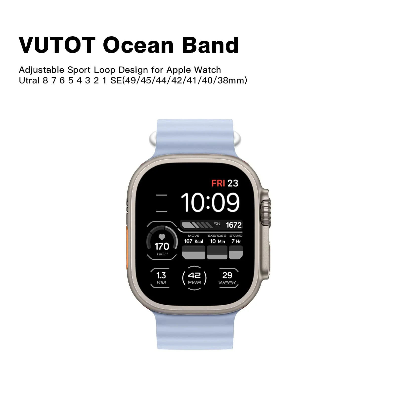DL3 Mobilak Ocean Band For Apple Watch Ultra 49mm 45mm 44mm 42mm, Waterproof Soft Silicone Sport Wristbands Replacement Strap iWatch Ultra SE 8 7 6 5 4 3 2 1 (42MM/44MM/45MM/49MM) - Sky Blue