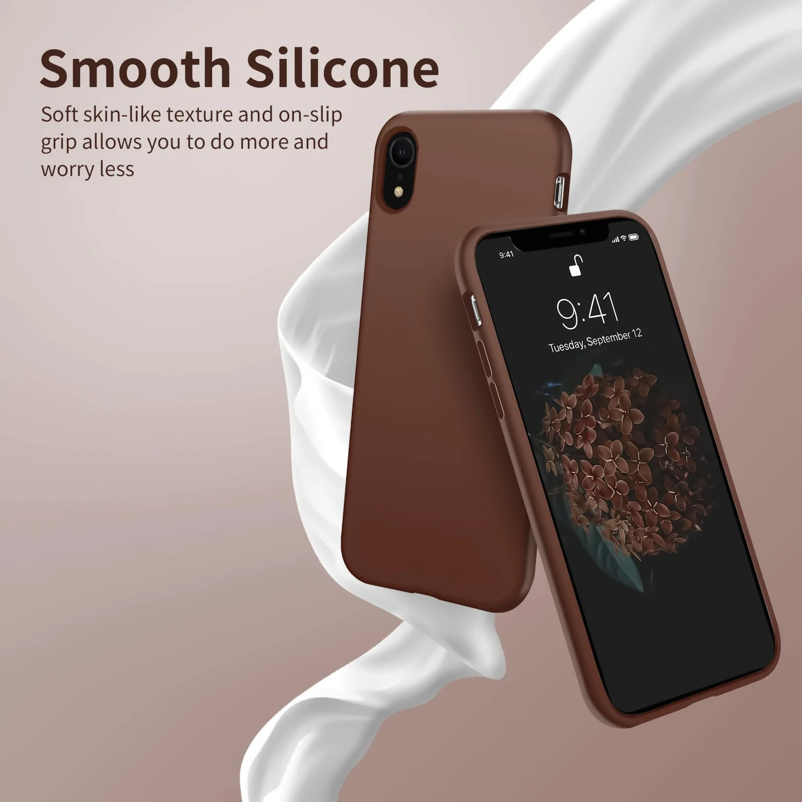 DL3 Mobilak Liquid Silicone Protective Case with Soft Microfiber Lining for iPhone XR - Brown