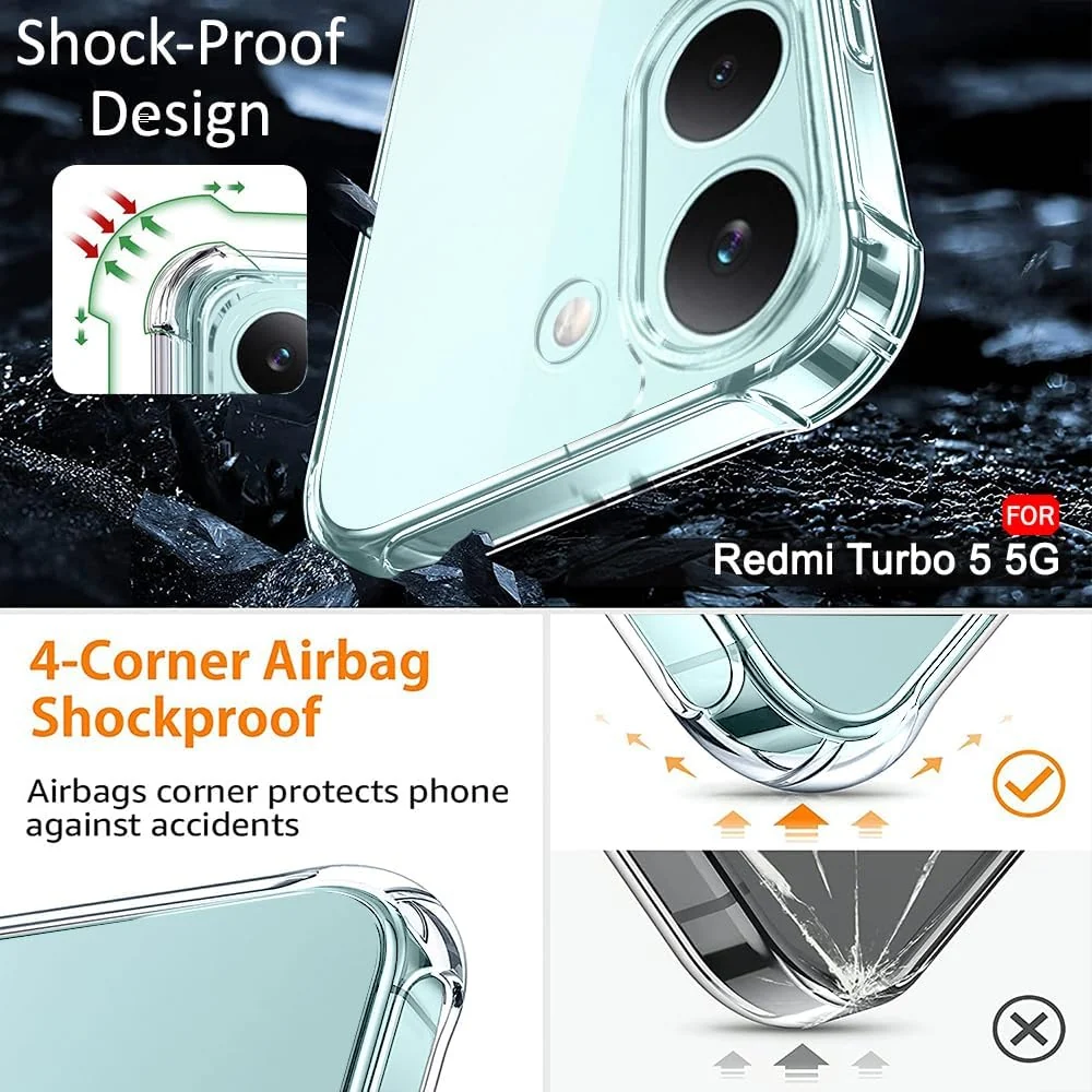 DL3 Mobilak Case Compatible with Redmi Turbo 5 5G / Poco X8 Pro 5G, Cover SiliconeTransparent TPU Gorilla Anti-shock Protector Camera Shockproof Corners - Clear