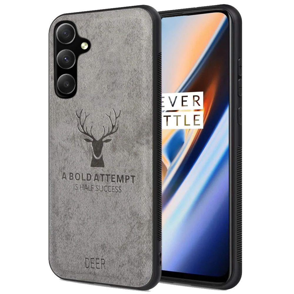 Dl3 Mobilak Case For Samsung Galaxy A34 4G / 5G Luxury Soft Texture Deer Patterned TPU Leather Protective, Dirt-Resistant, Anti-Shock, Anti-Fingerprint, Cover Full Body Protective (Brown)