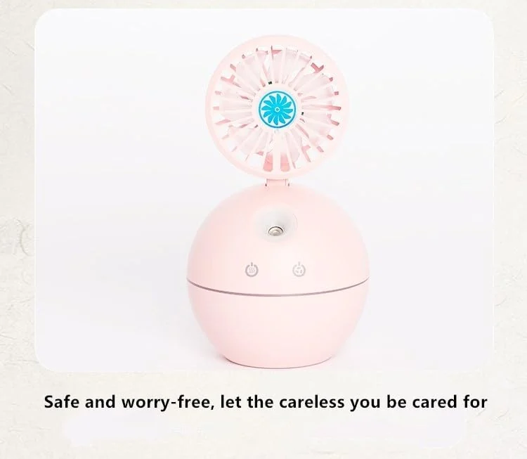Mobigon Air Humidifier with Fan Portable USB Ultrasonic Essential Oil Aroma Diffuser with 7 Colorful Night Lights for Office Home - Pink