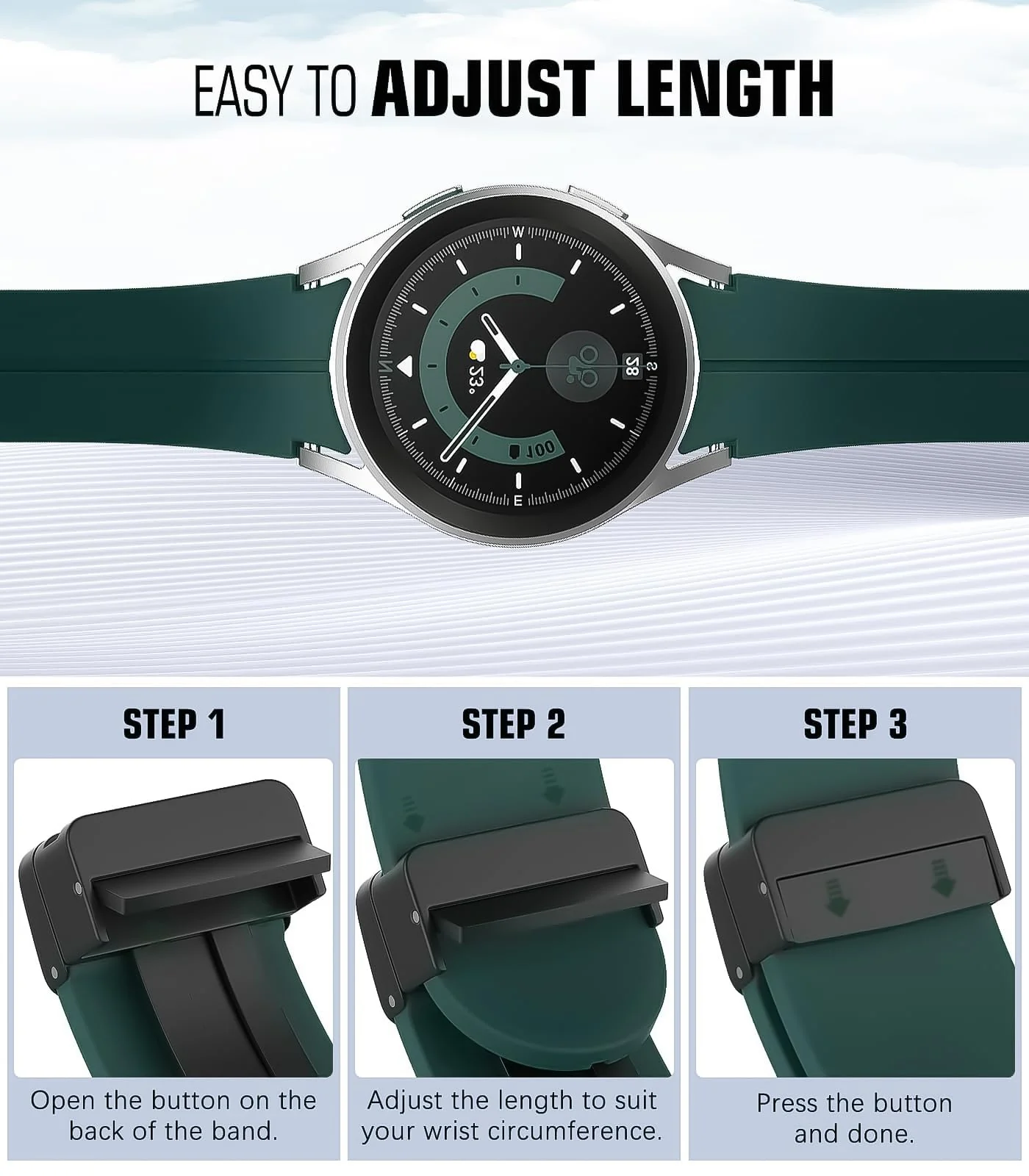 DL3 MOBILAK Magnetic for Samsung Galaxy Watch 6/4/5 Band 40mm 44mm/Galaxy Watch 6 Classic Bands 47mm 43mm/watch 4 Classic 46mm 42mm,Silicone Strap for Samsung Watch 5 Pro 45mm,No Gap Buckle - Dark Green