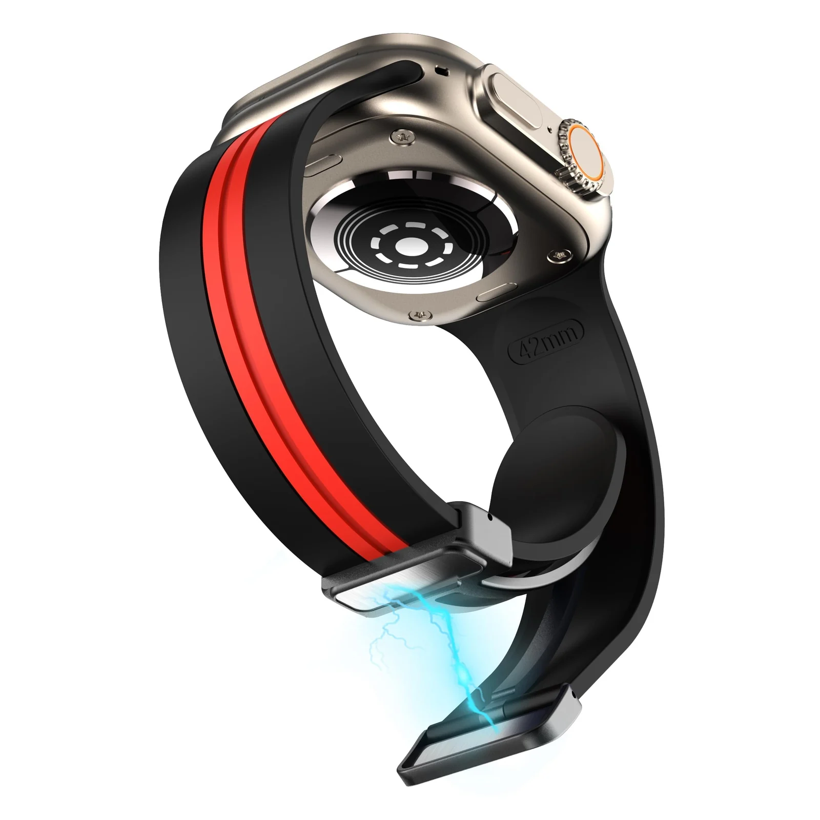 DL3 Mobilak Magnetic Strap for Apple Watch Band 49mm 45mm 44mm 41mm 40mm 38mm 42mm, Sport Silicone Replacement Wristband Strap for iwatch Series 9 8/7/6/5/4/3/2/SE (38mm/40mm/41mm) - Black Red