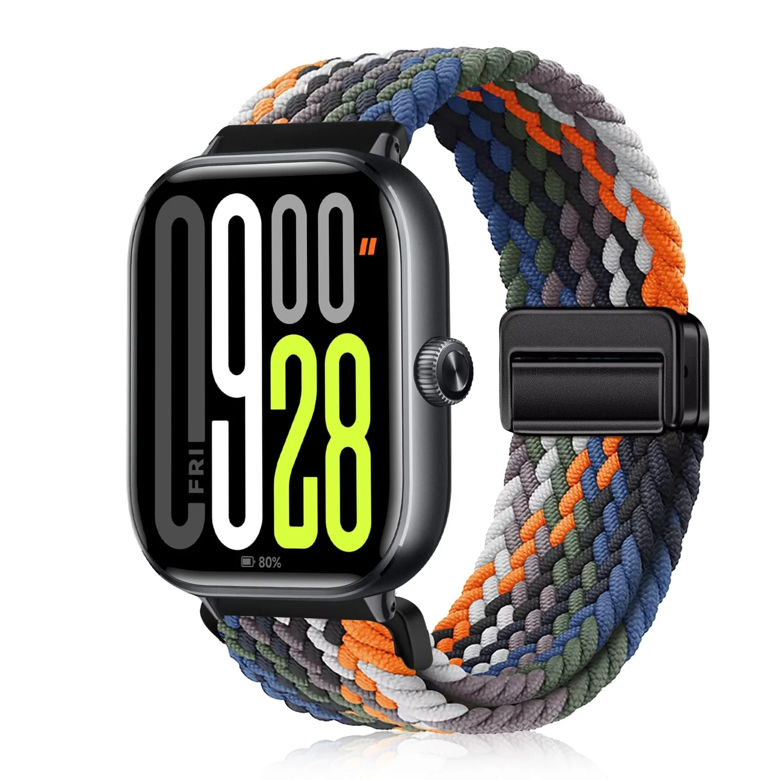 DL3 Mobilak Braided Bracelet Compatible with Redmi Watch 4/5 / 6 / Xiaomi Smart Band 8 Pro/Band 9 Pro, Nylon Magnetic Fabric Elastic Sport Nylon Replacement Strap for Men Women - Denim Colorful