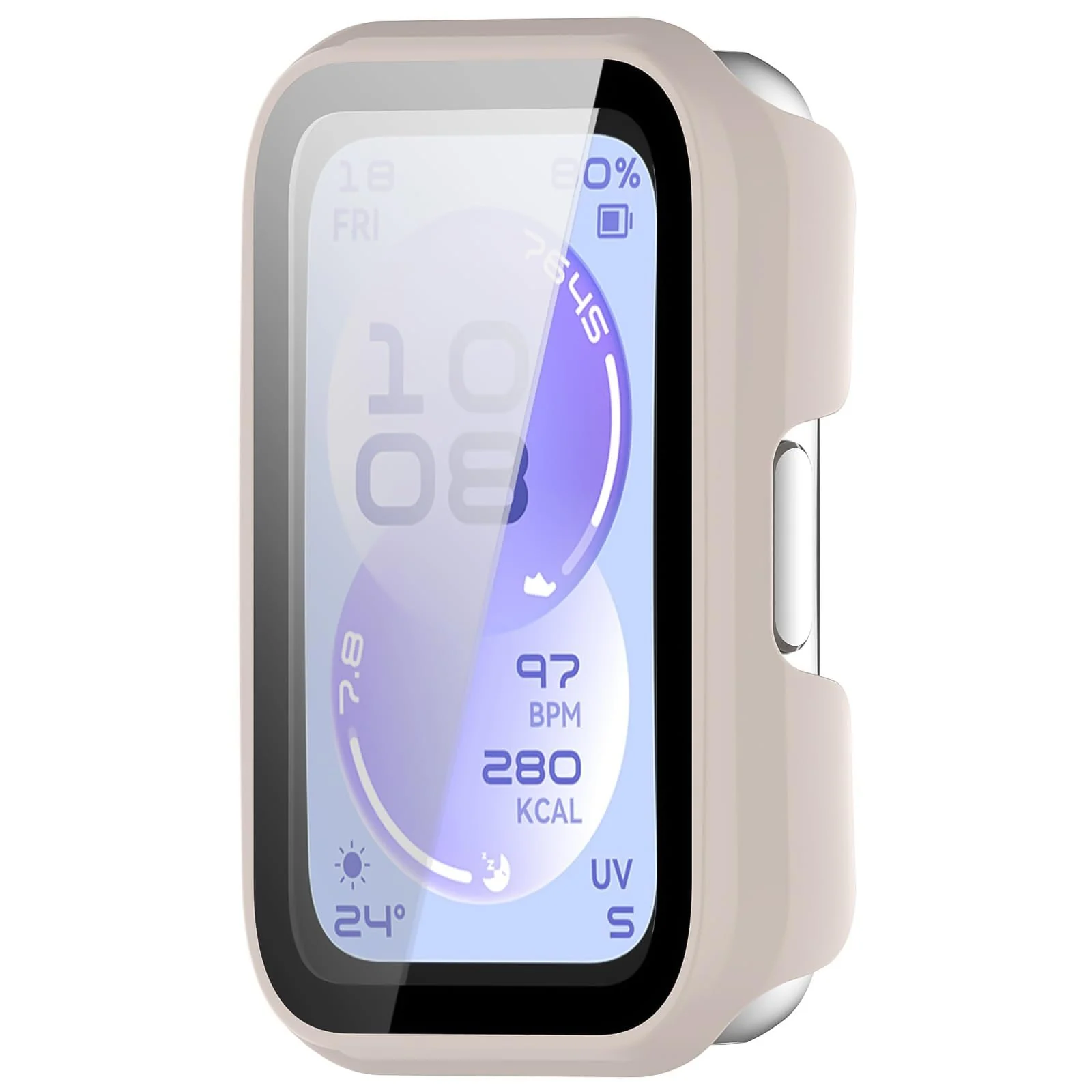 DL3 Mobilak Case with Screen Protector for Huawei Band 11, Bumper Full Coverage Hard PC Overall Protective Cover, Built-in Tempered Glass Film High Sensitivity For Huawei Band 11 - Ivory White