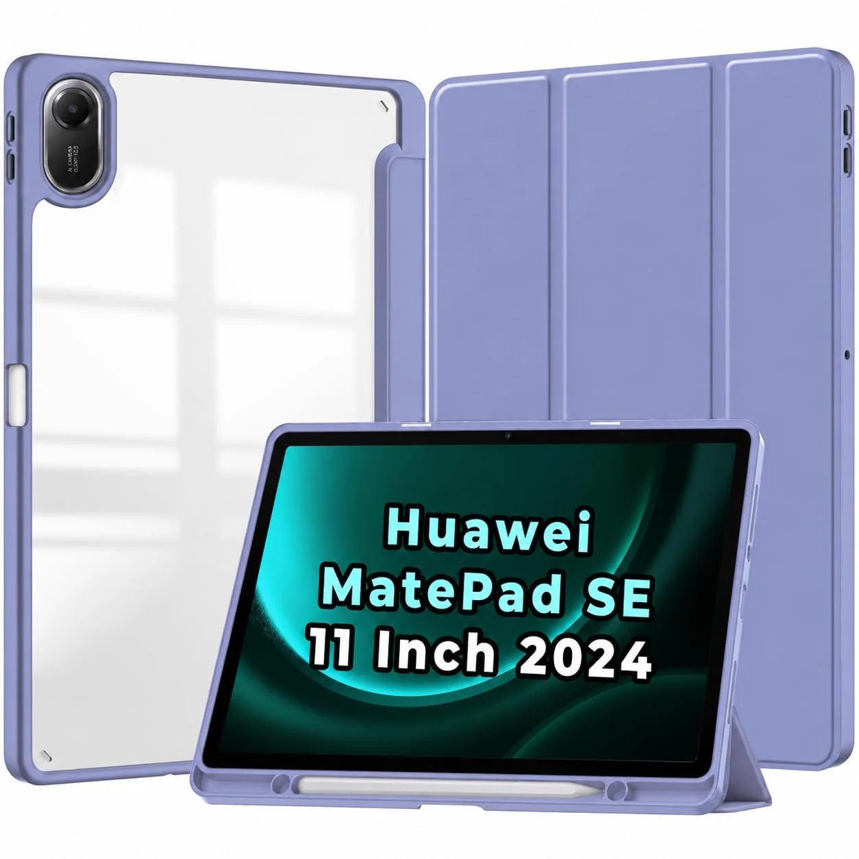 Dl3 Mobilak Case for Huawei MatePad SE 11 inch 2024 with Built-in Pencil Holder, Clear Transparent PC Back, Shockproof Tri-Fold Stand Tablet Cover, Auto Wake/Sleep (Dark Blue)