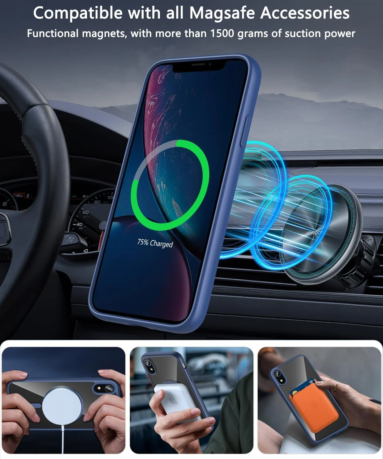 DL3 Mobilak Clear MagSafe-Compatible Magnetic Case for iPhone XR with Magnetic Car-Mount Support and Military-Grade Protection - Blue