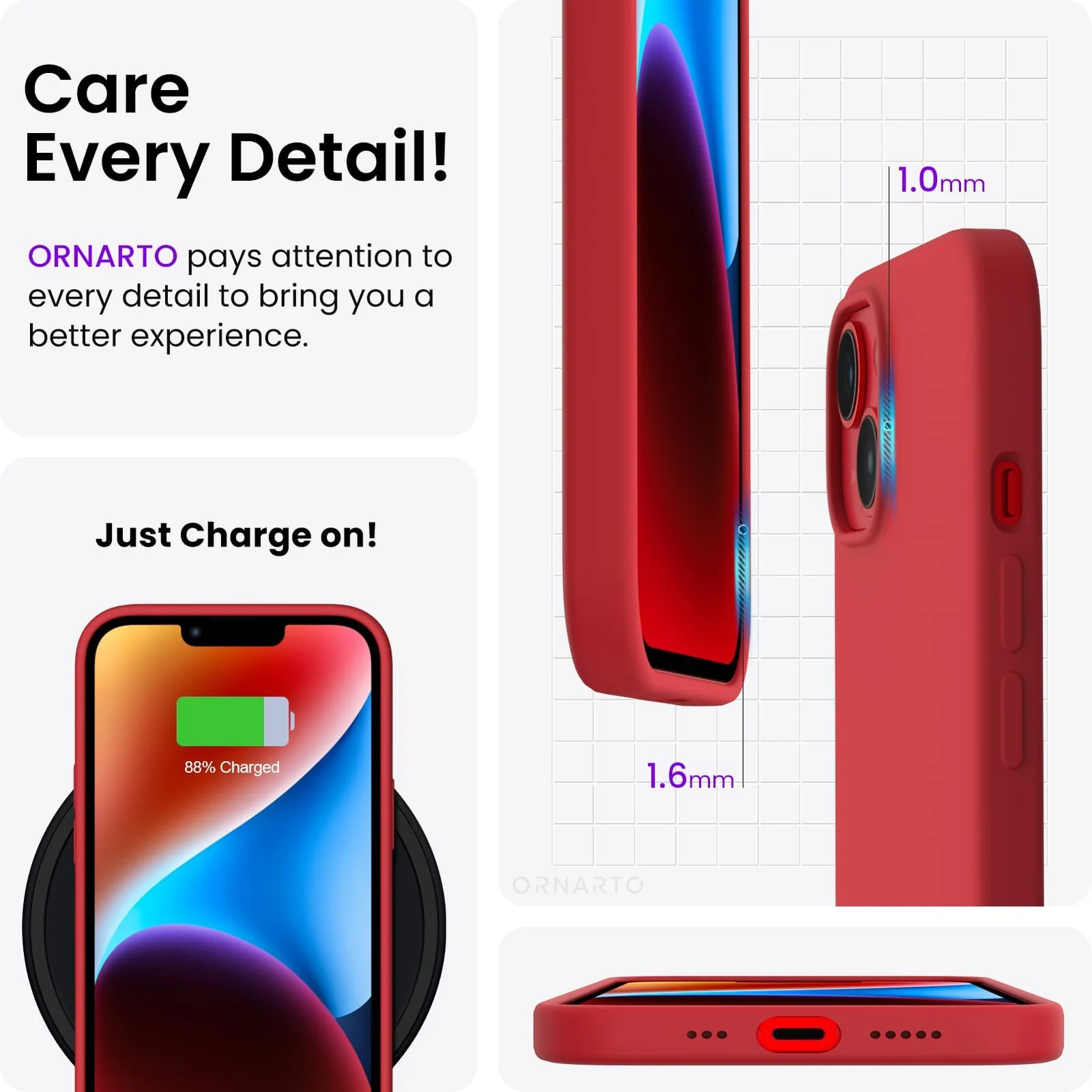 DL3 Mobilak Liquid Silicone Protective Case with Soft Microfiber Lining for iPhone 14 (6.1 Inch) - Red