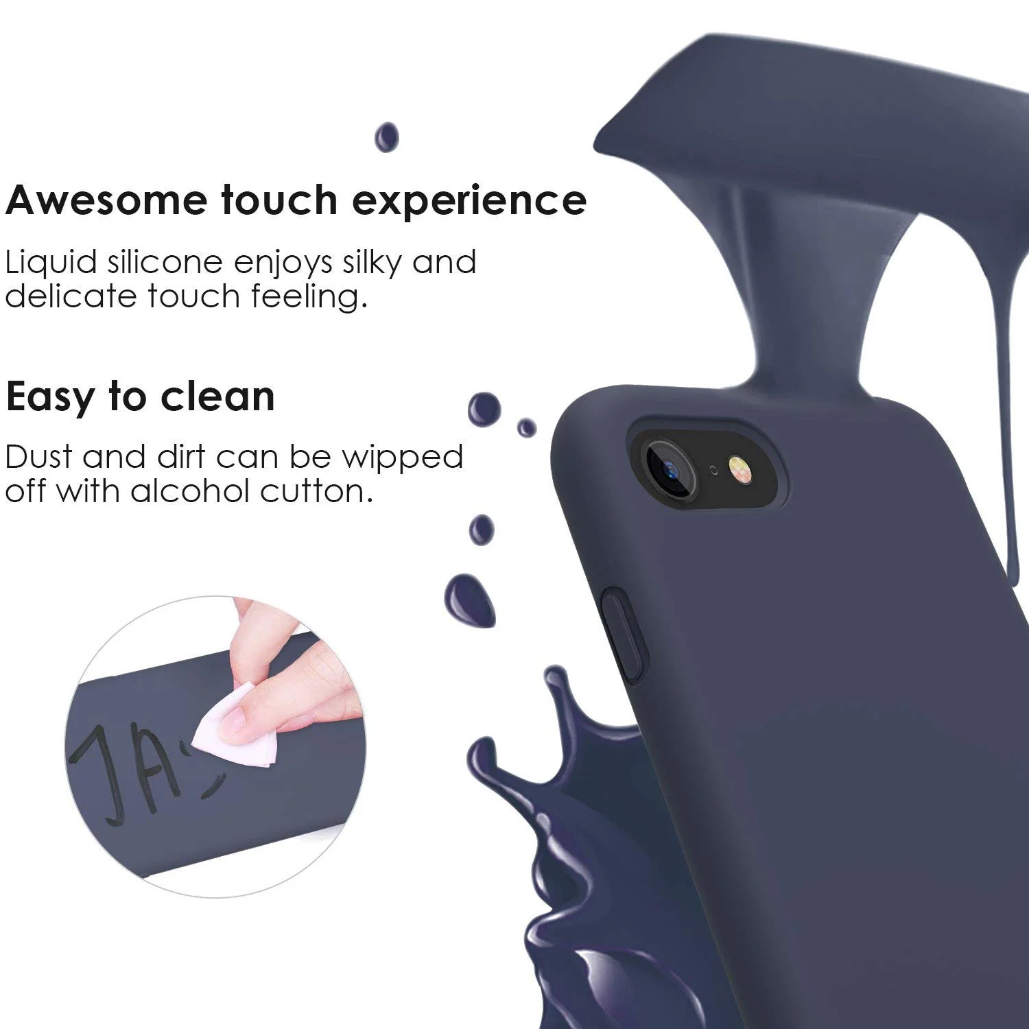 DL3 Mobilak Liquid Silicone Protective Case with Soft Microfiber Lining for iPhone SE 2022, SE 2020, iPhone 7, iPhone 8 - Midnight Blue