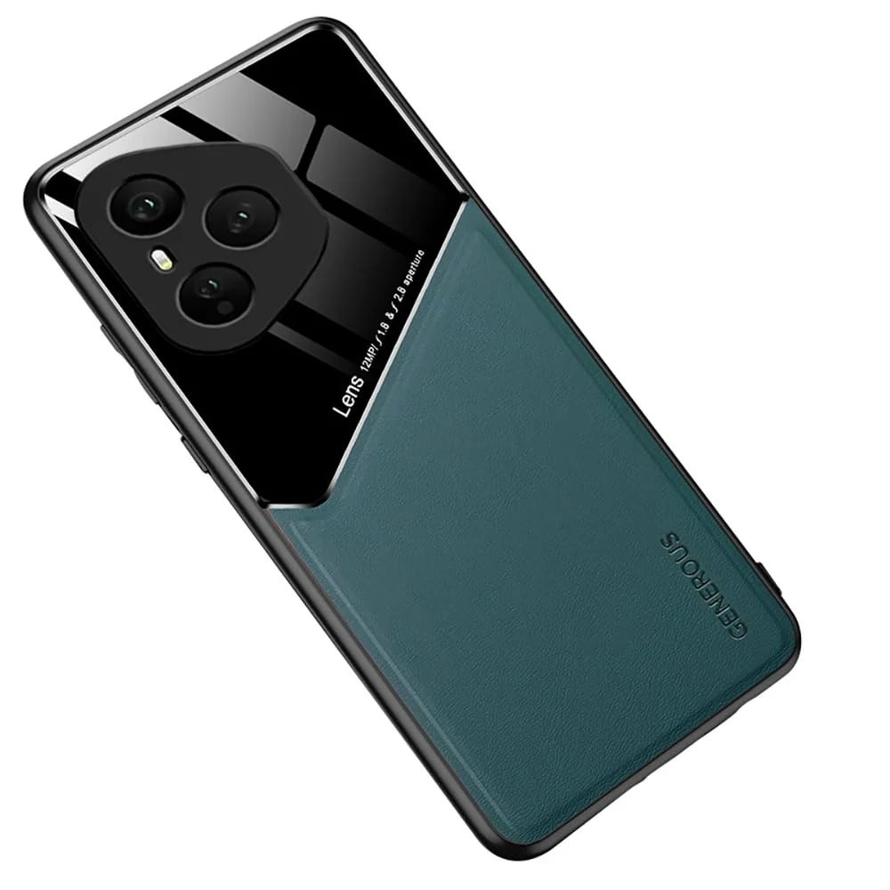 DL3 Mobilak Luxury Case For Honor 400 Pro 5G, Ultra-Thin Soft TPU Frame, Back Leather Mixed Double+Plexiglass Protective Cover With Built-in Car Magnetic - Green