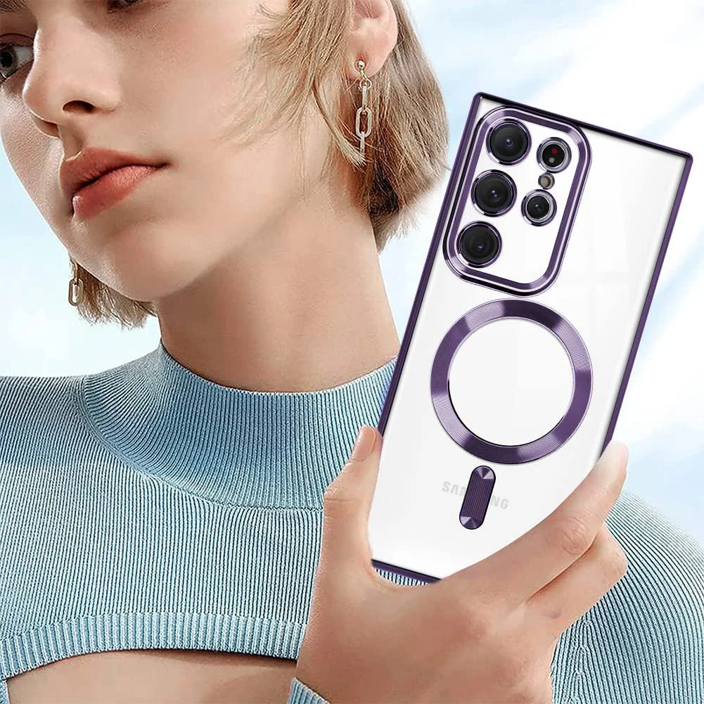 DL3 Mobilak Clear MagSafe-Compatible Magnetic Case for Samsung Galaxy Note 20 Ultra with Camera Protection and Shockproof Design - Deep Purple