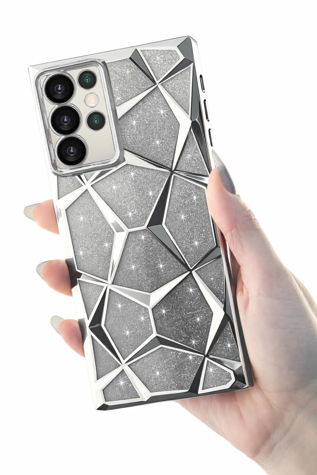 "DL3 Mobilak Compatible with Samsung Galaxy S23 Ultra (6.8"") Case Plating Bling Gradient Glitter Clear Cover Soft TPU Silicone Cute Camera Protection Shockproof Back for Women Girls Case - Silver"