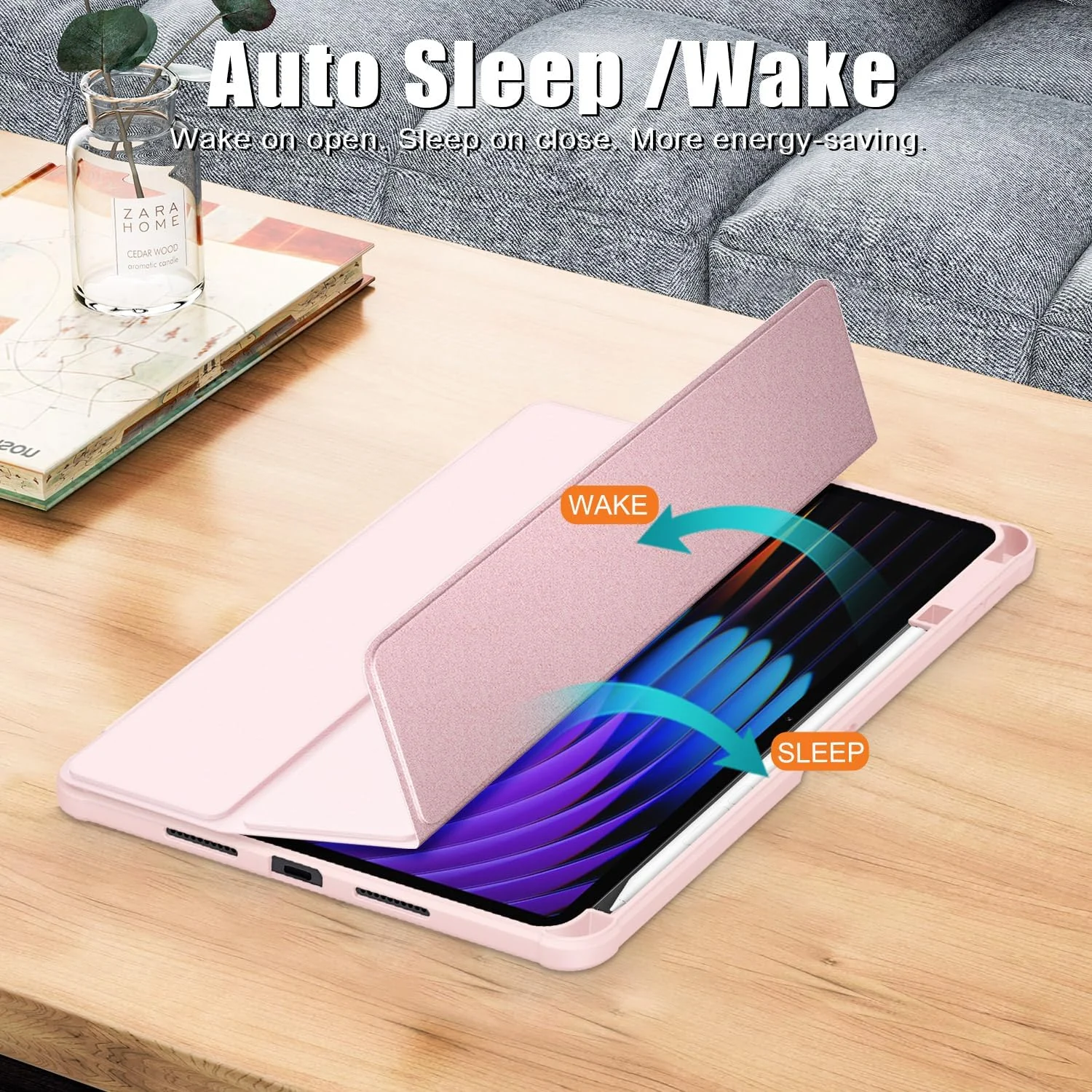 DL3 Mobilak Case for Xiaomi Pad 7 / Xiaomi Pad 7 Pro 2024 11.2 inch, Clear Shockproof Back Cover Built-in Pencil Holder, Auto Sleep/Wake - Pink Sand