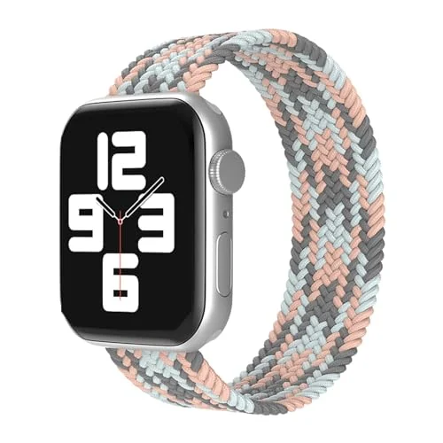 Medium — DL3 Mobilak Braided Solo Loop Band For Apple Watch Band 49mm 45mm 44mm 42mm, Replacement Wristband Nylon Strap for iWatch Series SE 9/8/7/6/5/4/3/2/1/Ultra/Ultra 2 (Pink Gray, Medium), unisex-adult