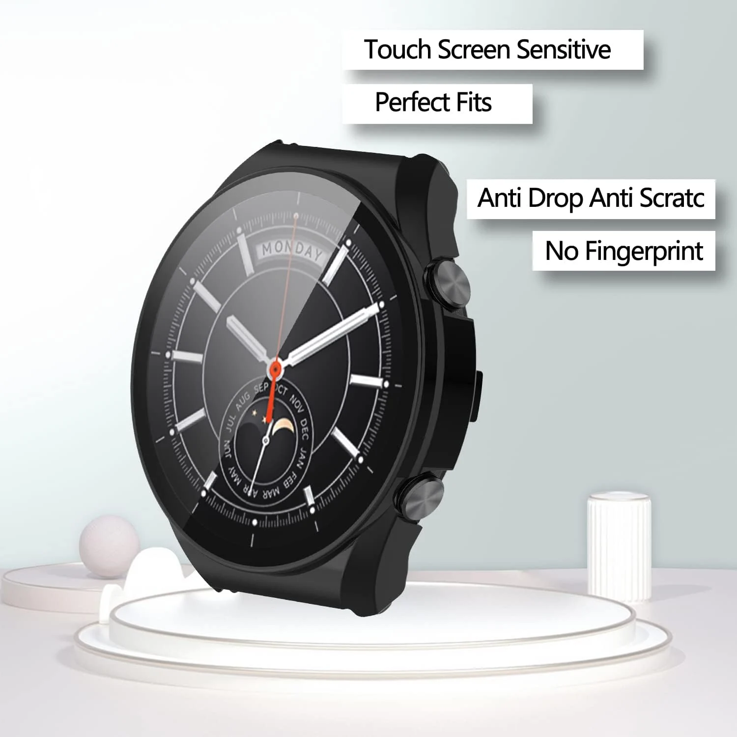 DL3 Mobilak Case with Screen Protector for Xiaomi Watch S1, Bumper Full Coverage Hard PC Overall Protective Cover, Built-in Tempered Glass Film High Sensitivity For Xiaomi Watch S1 - Black