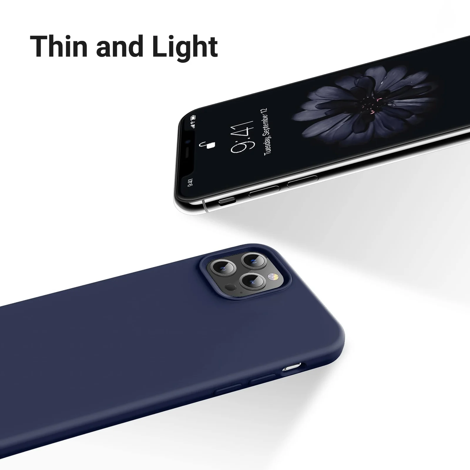 DL3 Mobilak Liquid Silicone Protective Case for iPhone 15 Pro Max with Camera Protection and Microfiber Lining - Dark Blue