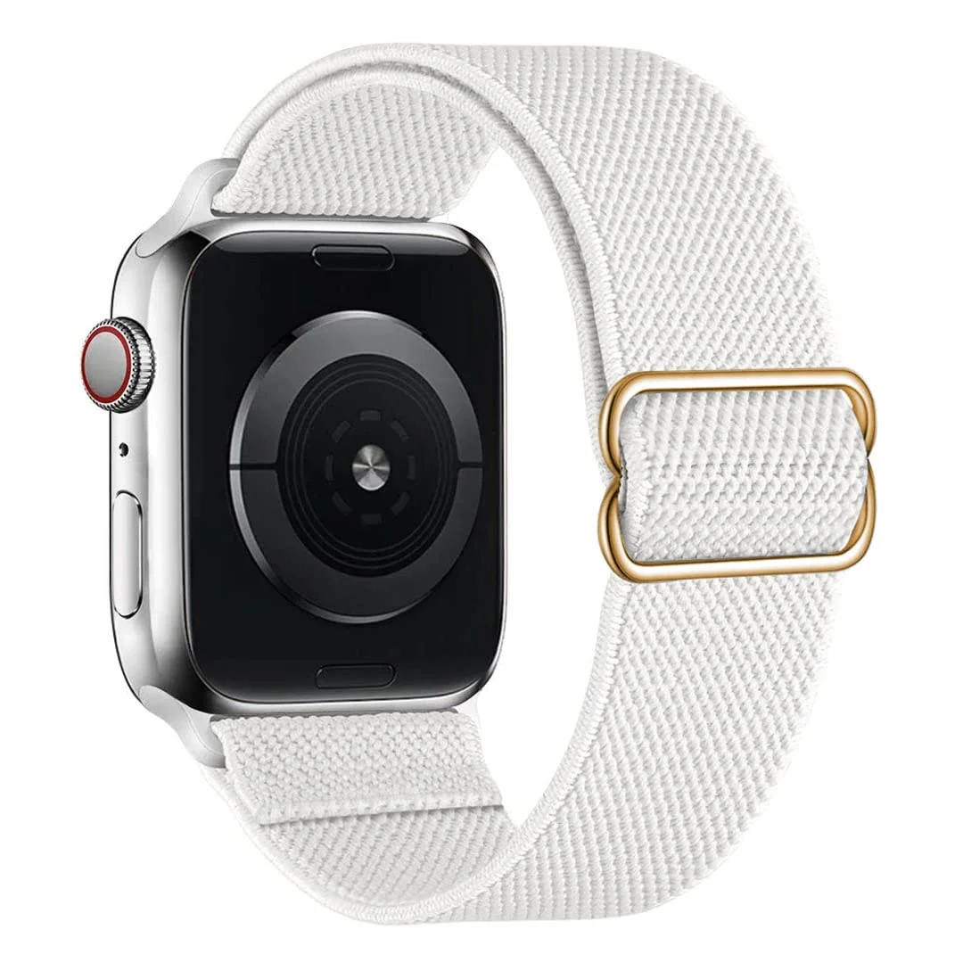 DL3 Mobilak Nylon Solo Loop Stretchy Straps For Apple Watch Band 49mm 45mm 44mm 42mm 41mm 40mm 38mm, Elastic Wristbands for Series 8 Ultra 7 6 5 4 3 2 1 Se (White, 42MM/44MM/45MM/49MM), unisex-adult - Black