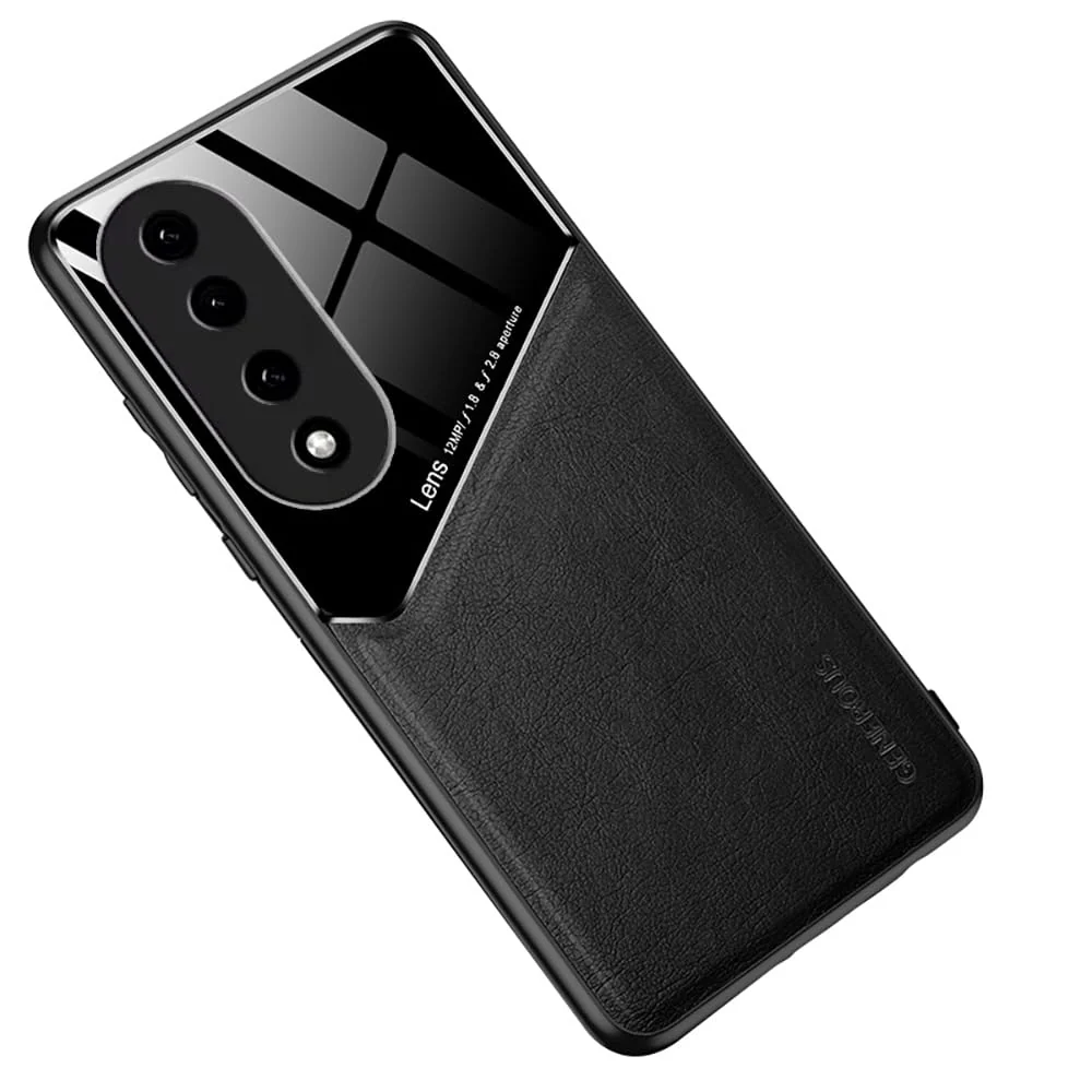 DL3 Mobilak Faux Leather and Plexiglass TPU Case for Honor 90 with Magnetic Car-Mount Support and Shockproof Design - Black