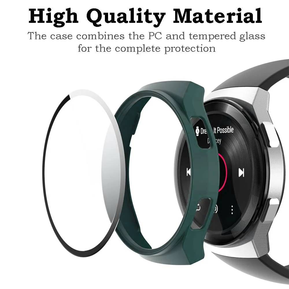 DL3 Mobilak Protective Case Compatible with Huawei Watch GT 2e 9H Hardness PC Case Bumper Full Slim Protective Cover with Tempered Glass For Huawei GT2e - Green