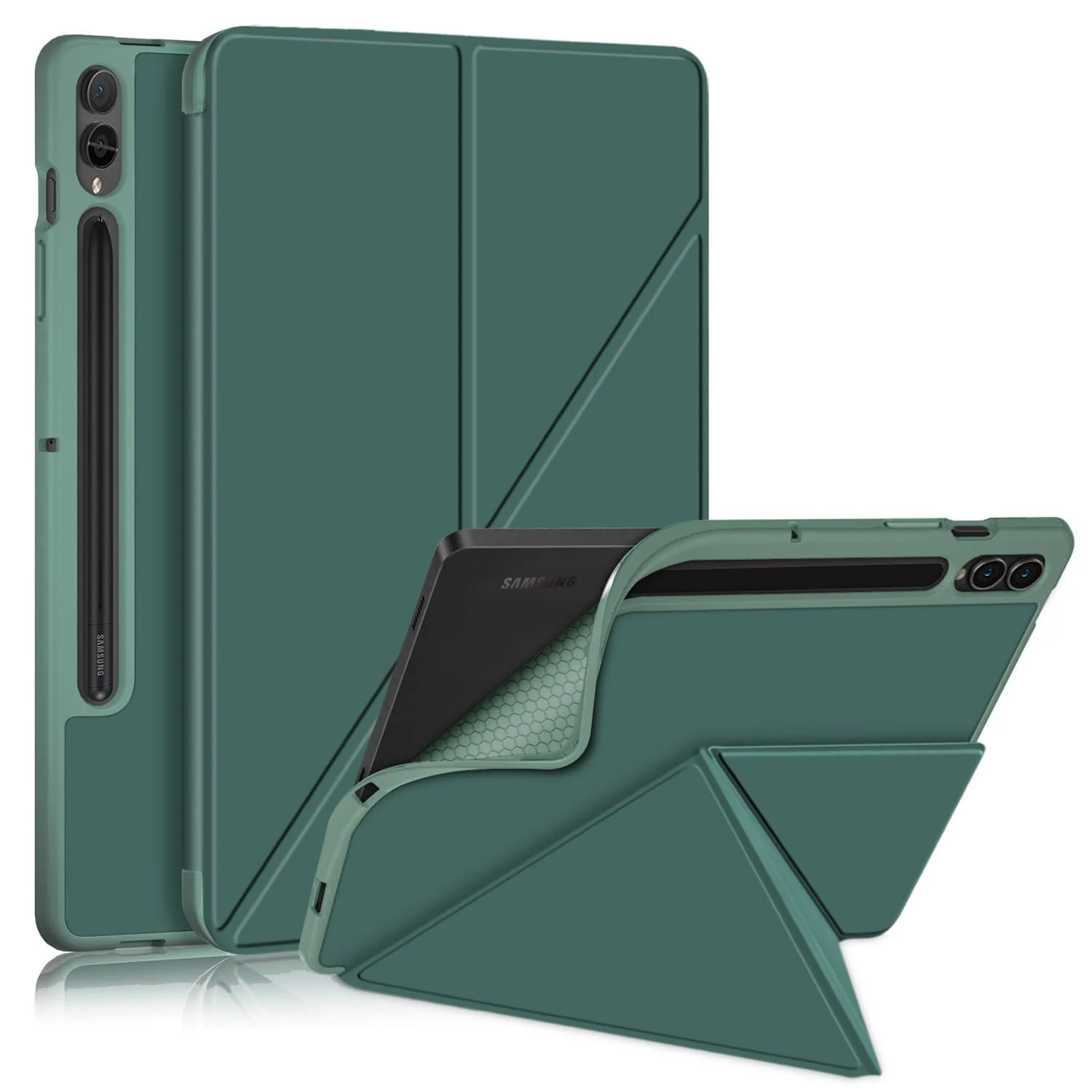DL3 Mobilak For Samsung Galaxy Tab S8+ Plus 2022 / S7 FE 2021 / S7+ Plus 2020 12.4-Inch Case, Smart Stand, Pencil Holder, Shockproof Slim Lightweight Leather Cover, Modern Abstract Design - Green