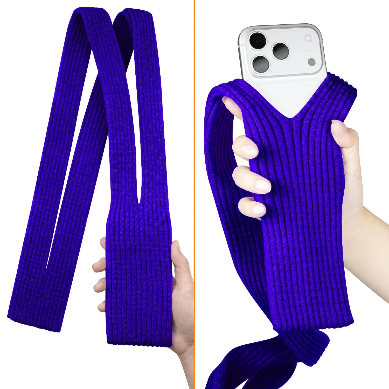 DL3 Mobilak Phone Pocket Lanyard Crossbody Strap 80cm, Universal Stretch Knit Mobile Holder Pouch, Hands-Free Shoulder Phone Bag for iPhone & All Smartphones, Lightweight Minimalist Design - Blue