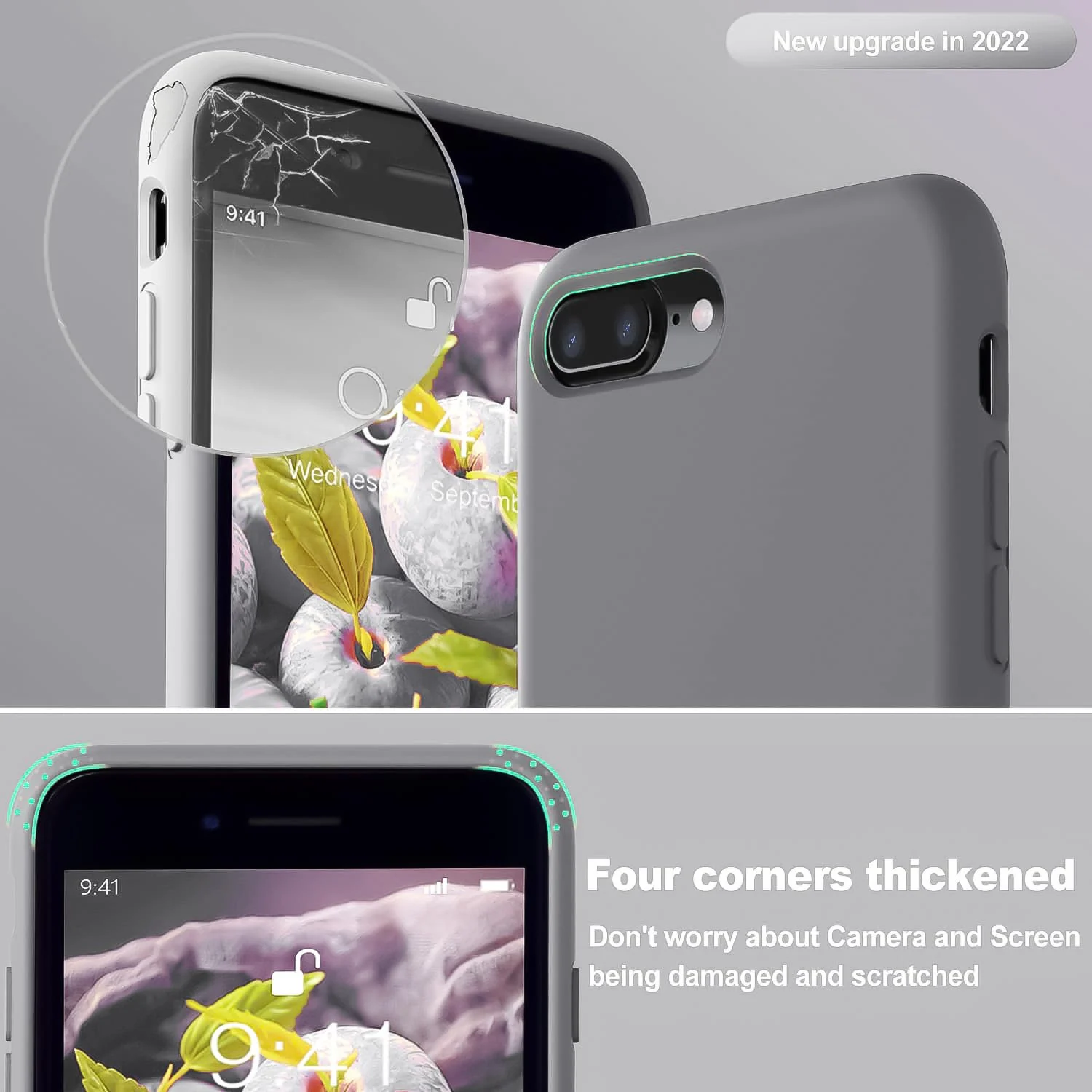 DL3 Mobilak Liquid Silicone Case for iPhone 7 Plus / iPhone 8 Plus, Shock-absorbing protection, Scratch-resistant surface, Soft microfiber lining - A.Gray