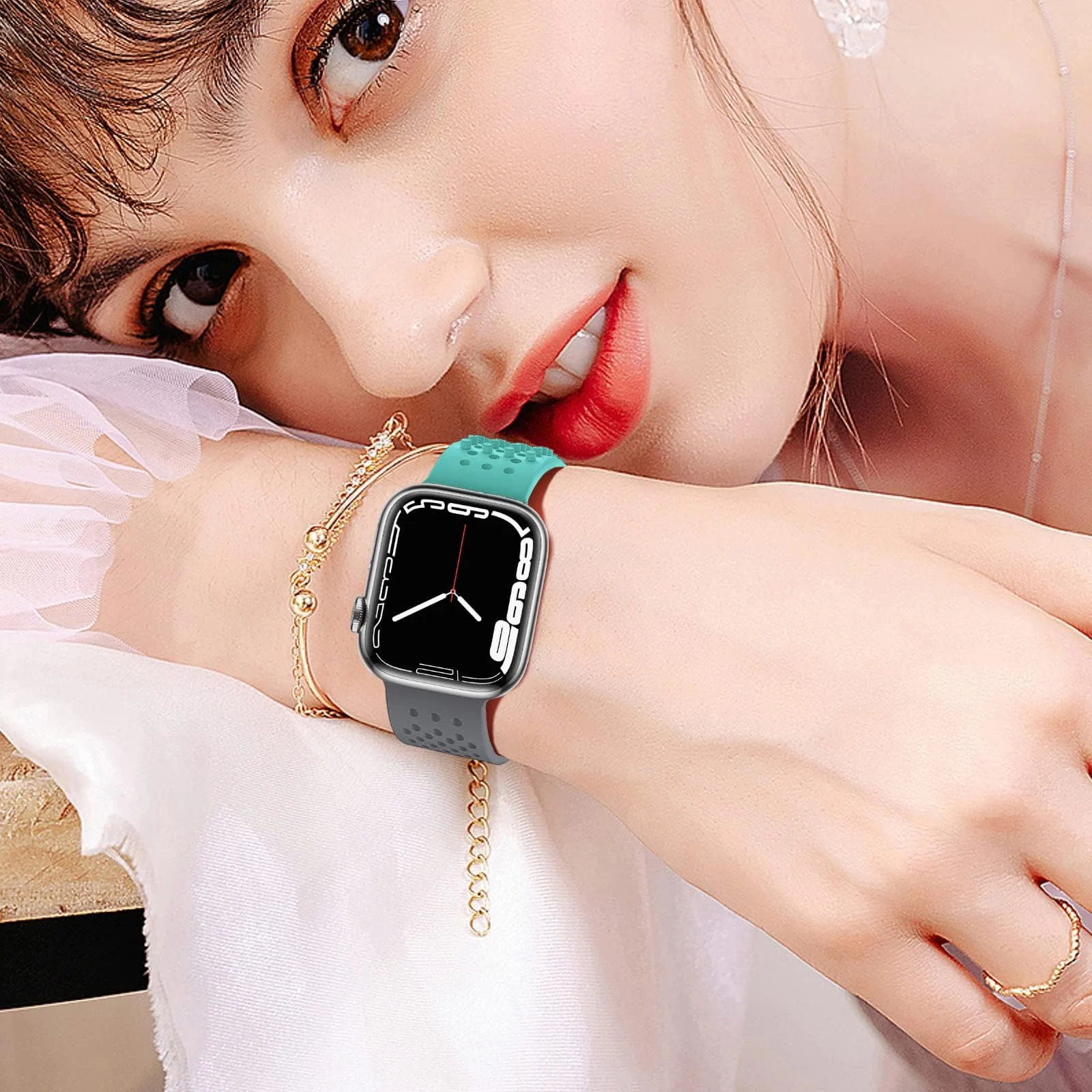 DL3 Mobilak Soft Silicone Band For Apple Watch Ultra Bands 49mm 45mm 44mm 42mm, Sport Replacement Wristband No Clasps for iWatch Series 8 ultra 7 6 5 4 SE 3 2 Women Men, Waterproof Strap - Cyan Grey