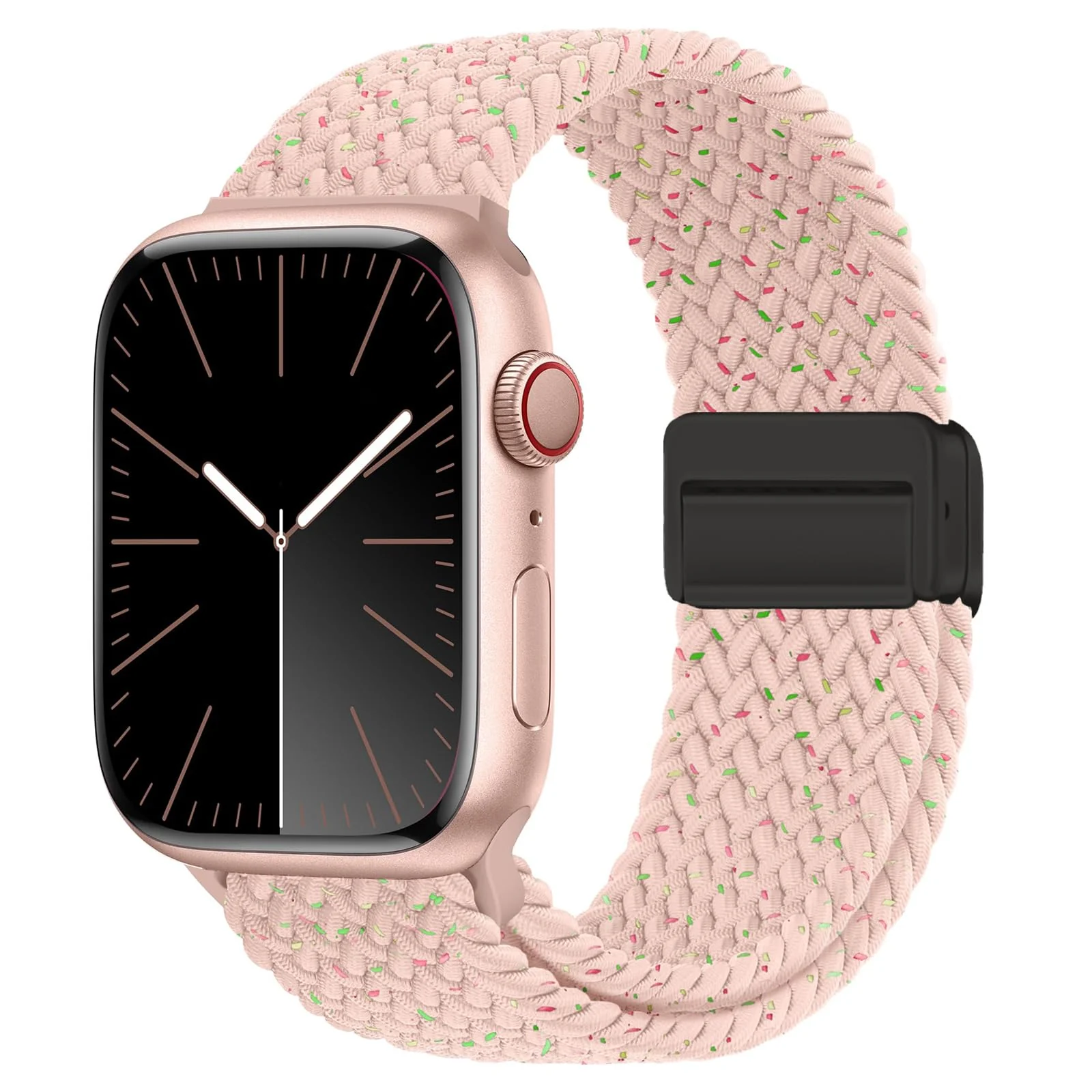 DL3 Mobilak Sport Solo Loop For Apple Watch Band Ultra 49mm 46mm 45mm 44mm 42mm, Adjustable Magnetic Stretchy Nylon Braided Wristband for iWatch SE Series 11 10 9 8 7 6 5 4 3 2 1 (Spring Cherry) - Black