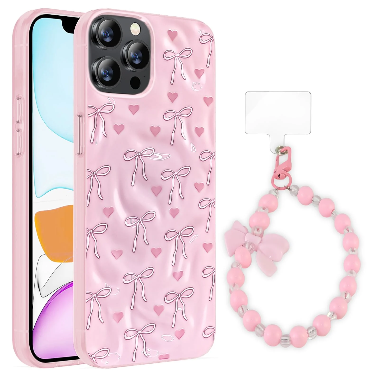 Dl3 Mobilak Case Compatible with iPhone 13 Pro Max, Cute Printed Soft TPU Phone Cover with Beaded Wrist Strap, Shockproof Camera Protection, Slim Protective Case for Women & Girls - Style 1