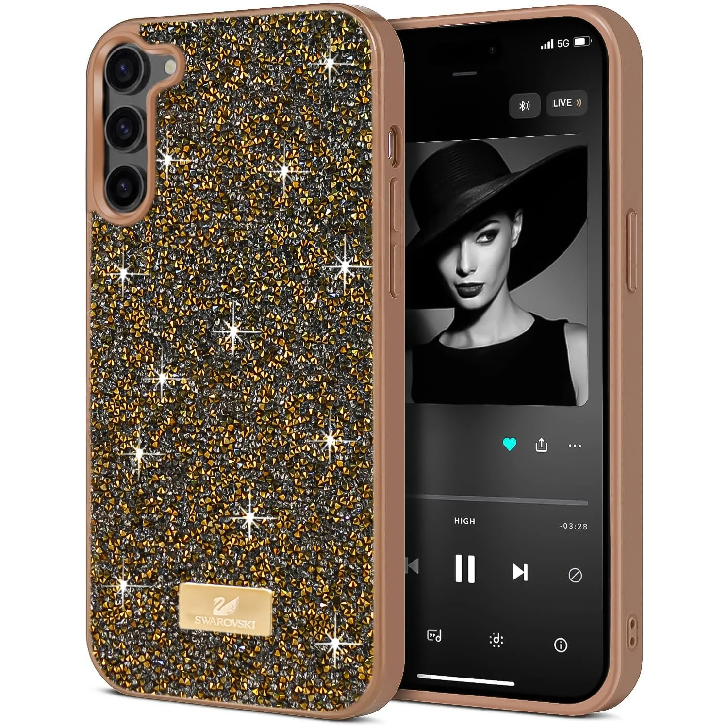 Case For Samsung Galaxy S23 5G Case Glitter, Sparkle Diamond Crystal Bling Case with Bling, Ultra Thin Lightweight Full Body Shockproof Anti-Scratch Protective Cover - Black