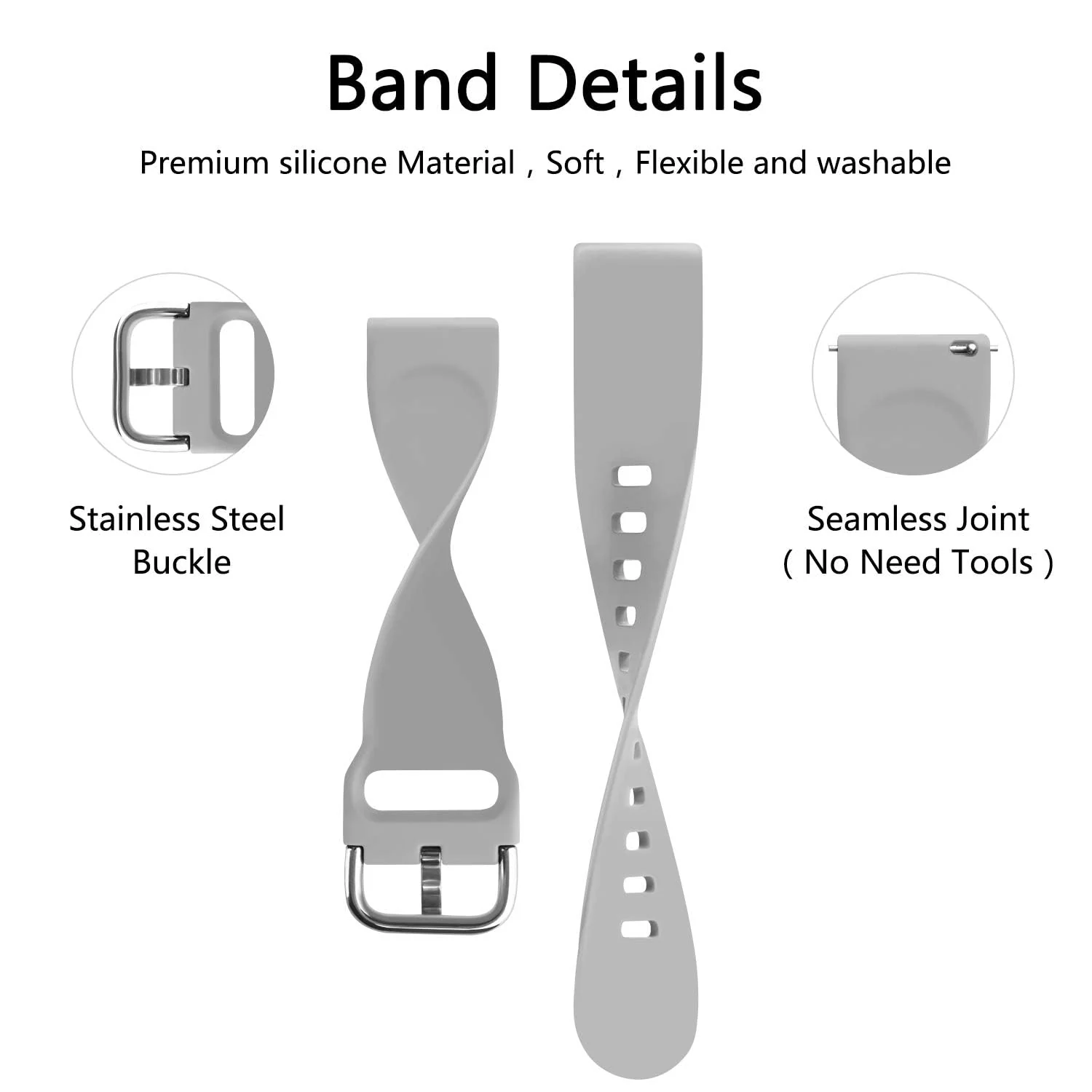 DL3 Mobilak Silicone Buckle Band 22MM Strap For Samsung Galaxy Watch3 45mm/Galaxy 46mm/Gear S3/For Huawei Watch 3/4/GT3 46MM/GT4 46MM/GT2E/GT2 Pro/GT GT2 46MM/Magic Watch2 46mm/Amazfit GTR 2/2e/3/4 - Grey