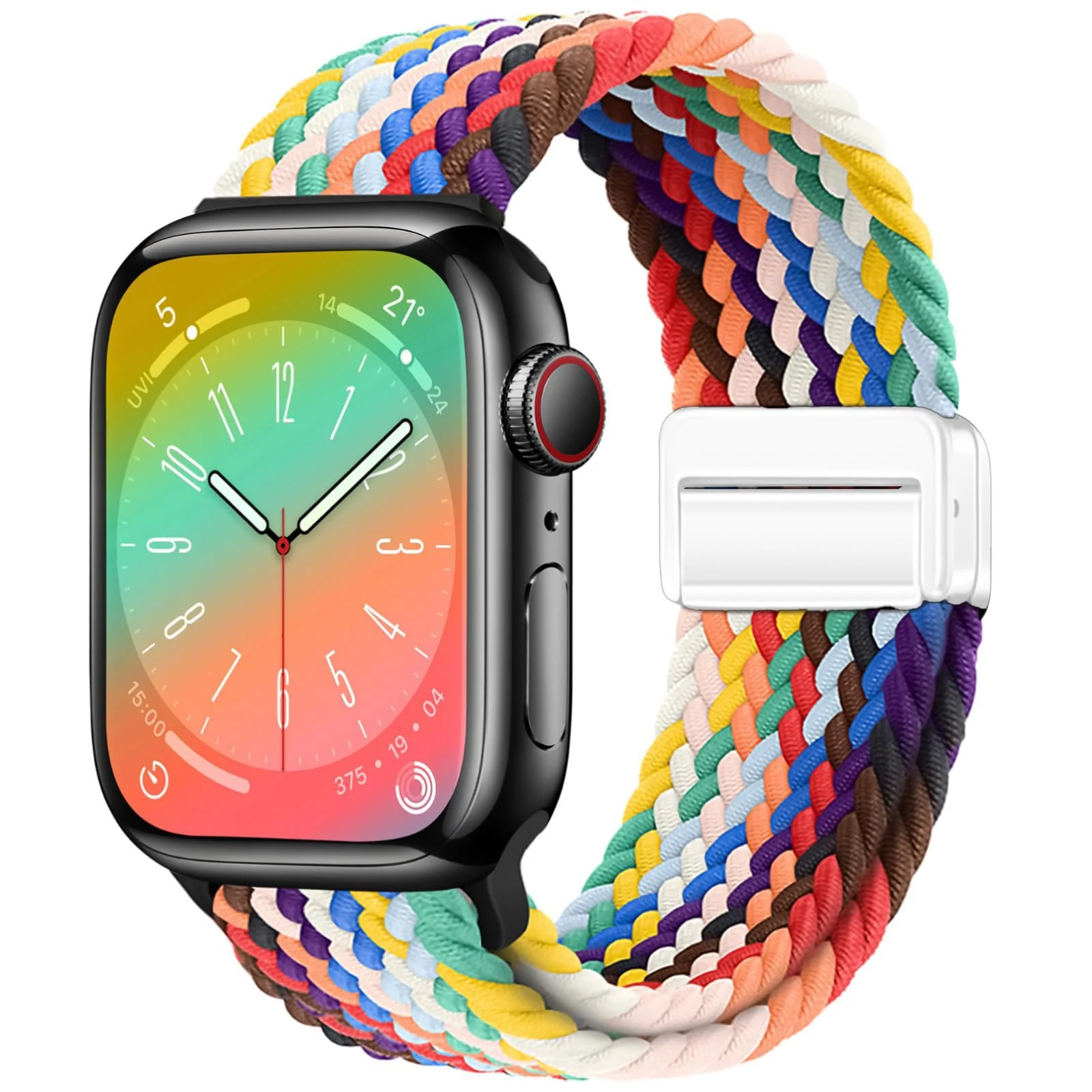 DL3 Mobilak Sport Solo Loop Compatible with Apple Watch Band 42mm 44mm 45mm 46mm 49mm for Women Men, Magnetic Strap Stretchy Braided Wristband for iWatch Series 11 10 9 8 7 6 5 4 3 Ultra 3 2 1 SE SE2 - Black