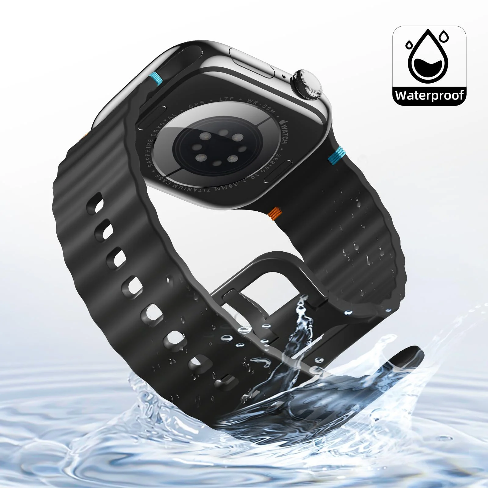 DL3 Mobilak Sport Strap for Apple Watch 49mm (Ultra 3/2/1) 46mm 45mm 44mm 42mm for Women Men, Soft Silicone Replacement Strap for iWatch Series 11/10/9/8/7/6/5/4/3/2/1/SE 3 2 1 - Black