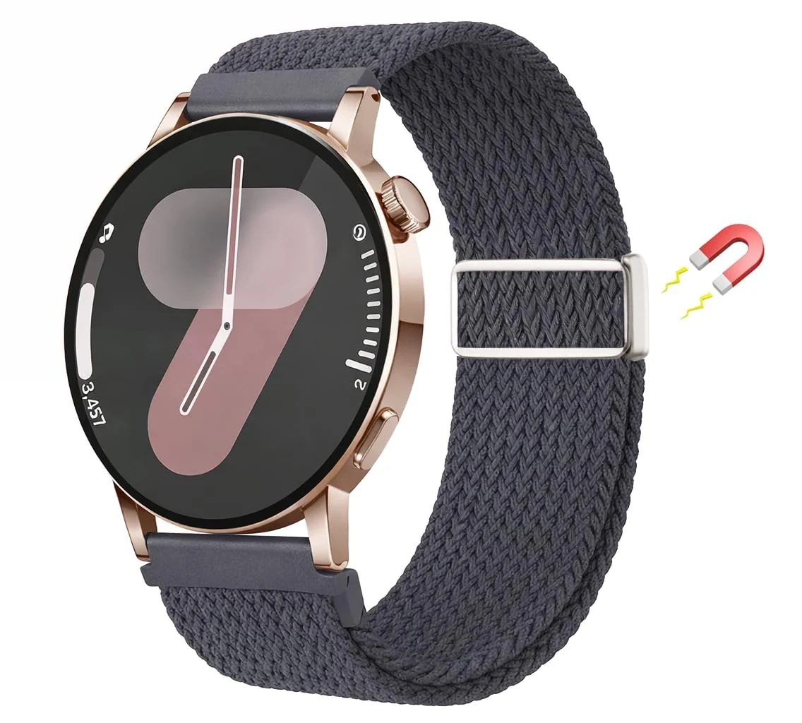 DL3 Mobilak 18mm Nylon Braided band compatible with Huawei Watch GT6 41mm/GT5 Pro 42mm/GT5 41mm/GT4 41mm/Huawei Watch 5 42mm, Magnetic Buckle Stretchy Nylon Strap for Garmin Venu 2S/3S/Vivomove 3S/Vivoactive 4S