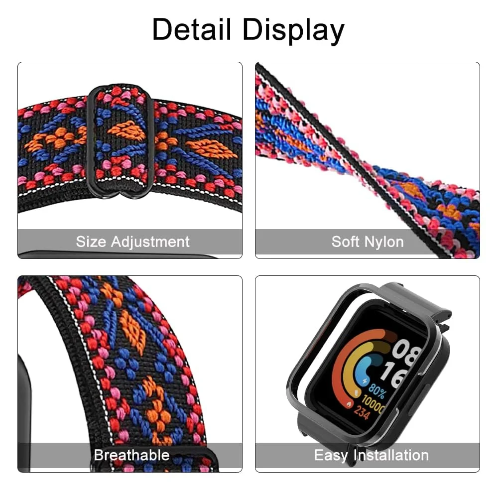 DL3 Mobilak Strap Compatible with Xiaomi Redmi Watch 2 Lite/Poco Watch/Redmi Watch 2 / Horloge 2 Bracelets, Nylon Replacement Strap Sport PU Protective Case + Watch Strap - Bohemia Red