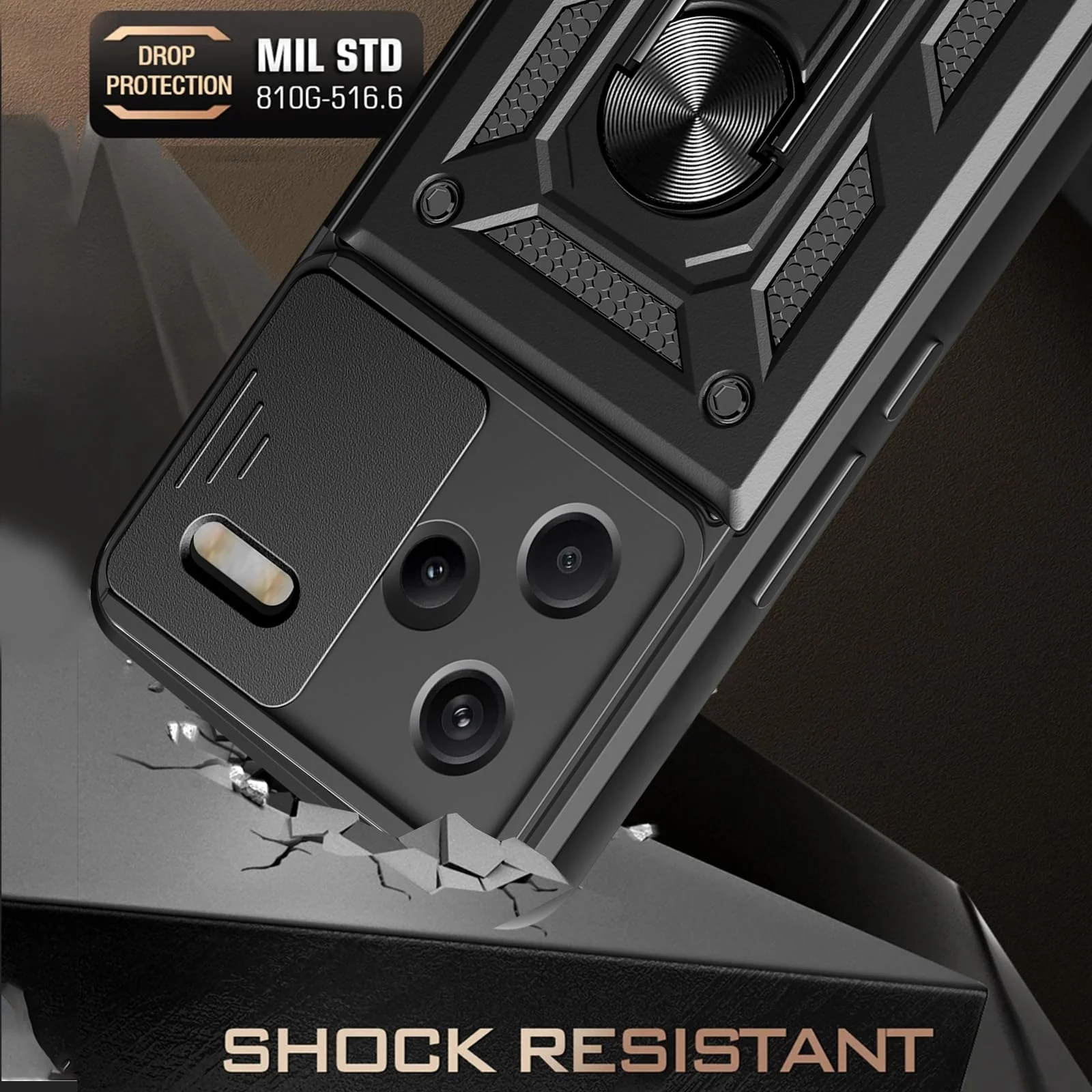 DL3 Mobilak Magnetic Car-Mount Case for Xiaomi Redmi Note 13 Pro+ Plus 5G with Camera Protection and Built-In Kickstand - Black