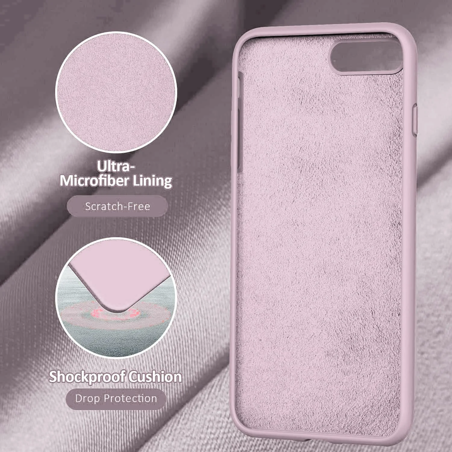 DL3 Mobilak Liquid Silicone Protective Case for iPhone 7 Plus / iPhone 8 Plus with Camera Protection and Microfiber Lining - Light Pink