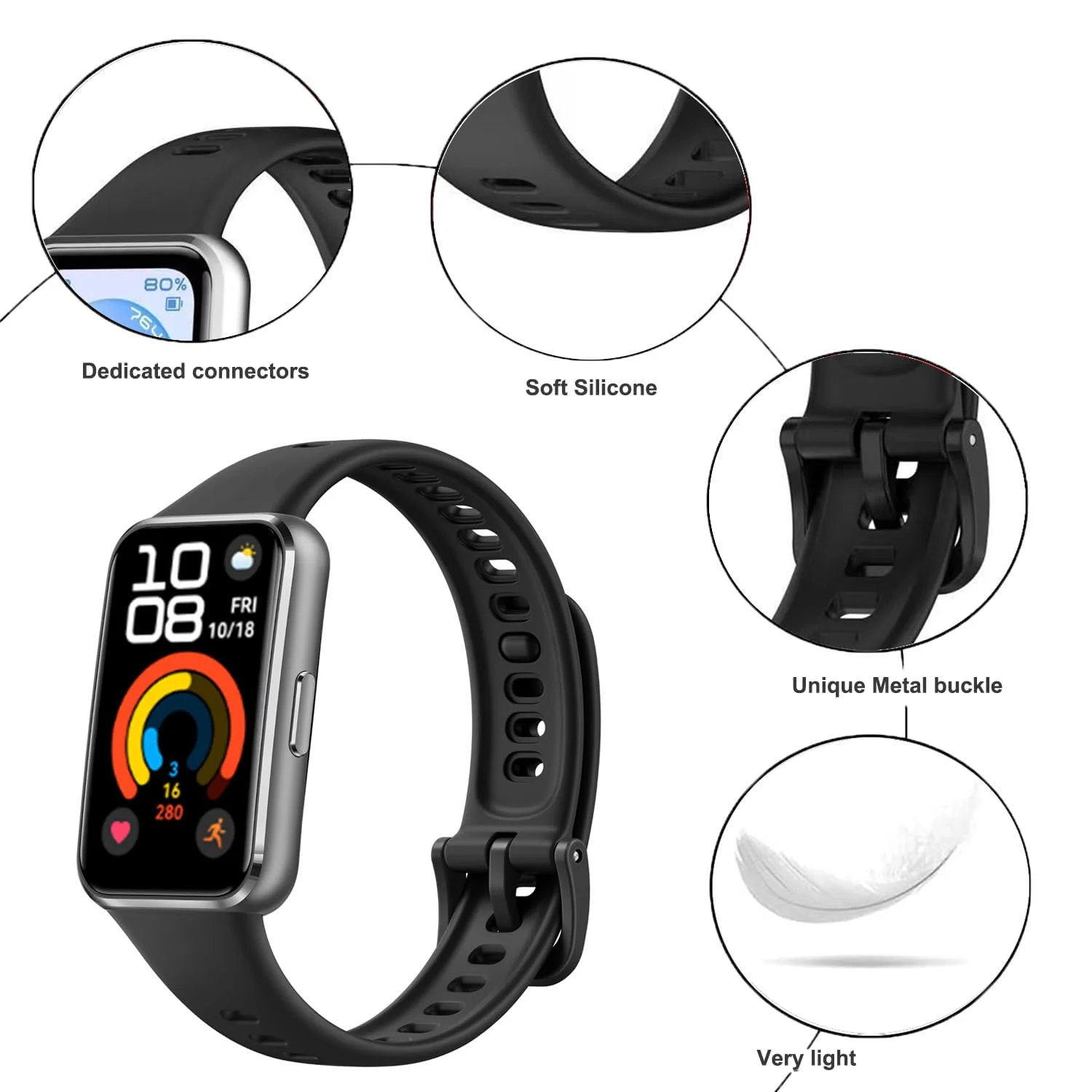 DL3 Mobilak Silicone Bracelet for Huawei Band 11/Band 11 Pro Strap, Soft Silicone Sport Band, Soft Breathable, for Huawei Band11/11 Pro Adjustable Replacement Strap - Black