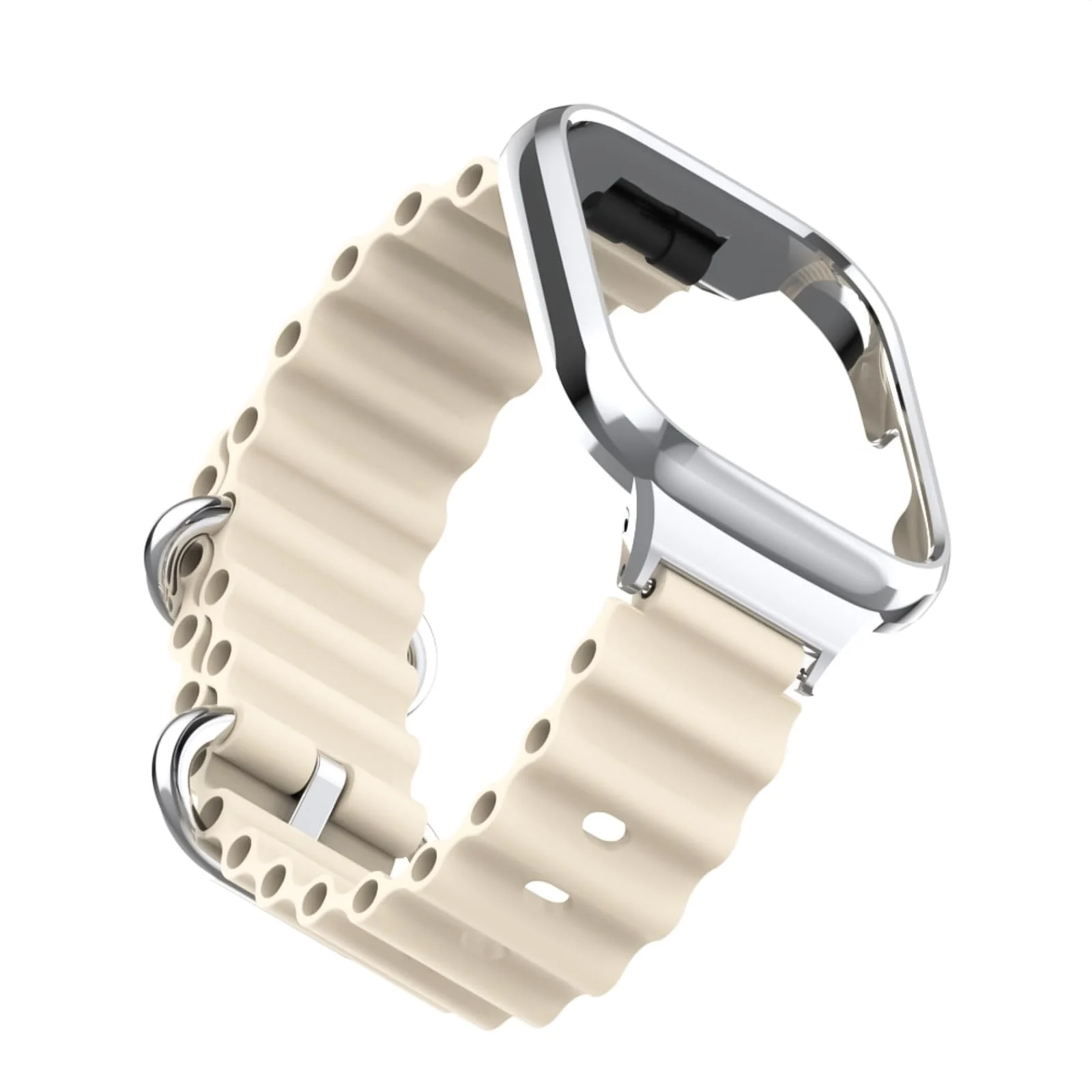 DL3 Mobilak Ocean Strap Compatible with Xiaomi Redmi Watch 3, Adjustable Silicone Strap with Metal Buckle, Band With Frame Metal Women Men Replacement Strap - Beige